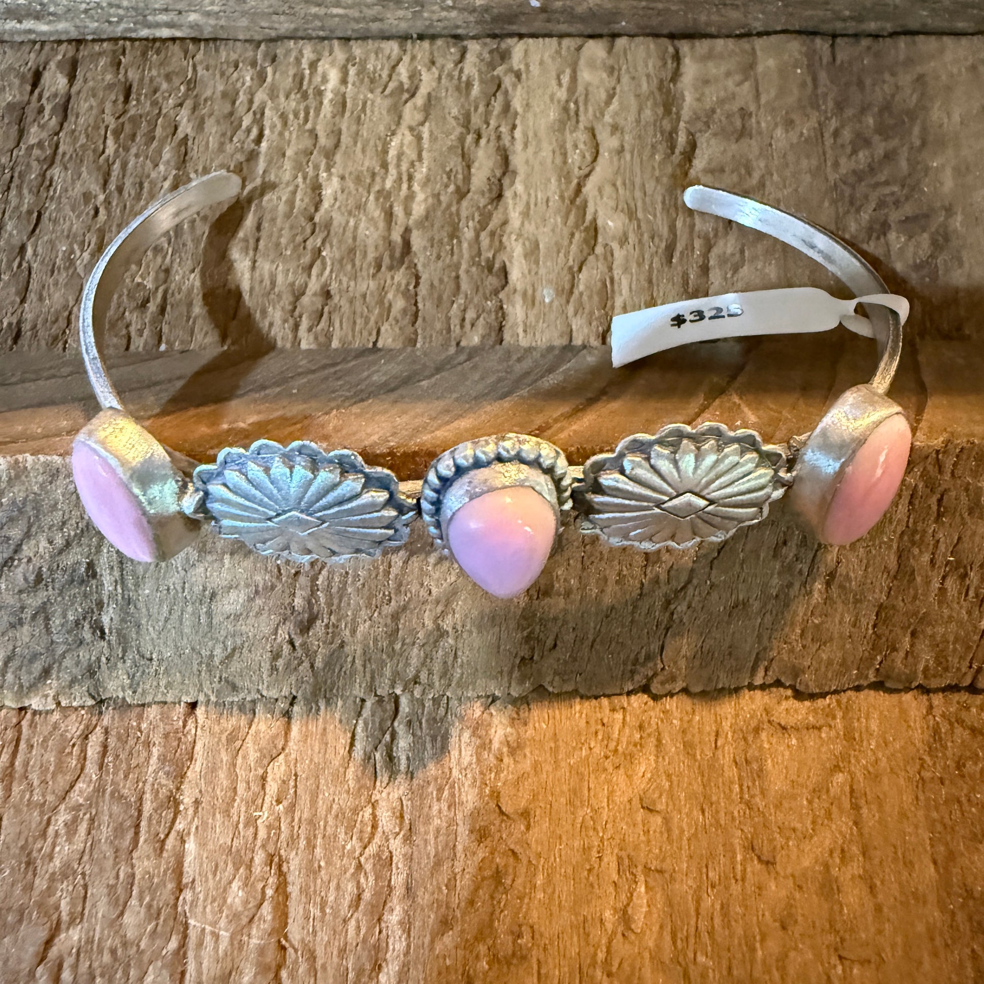 Pink Conch Gemstone Flex Stacker Bangle Bracelet Sterling Silver Wild West Boho