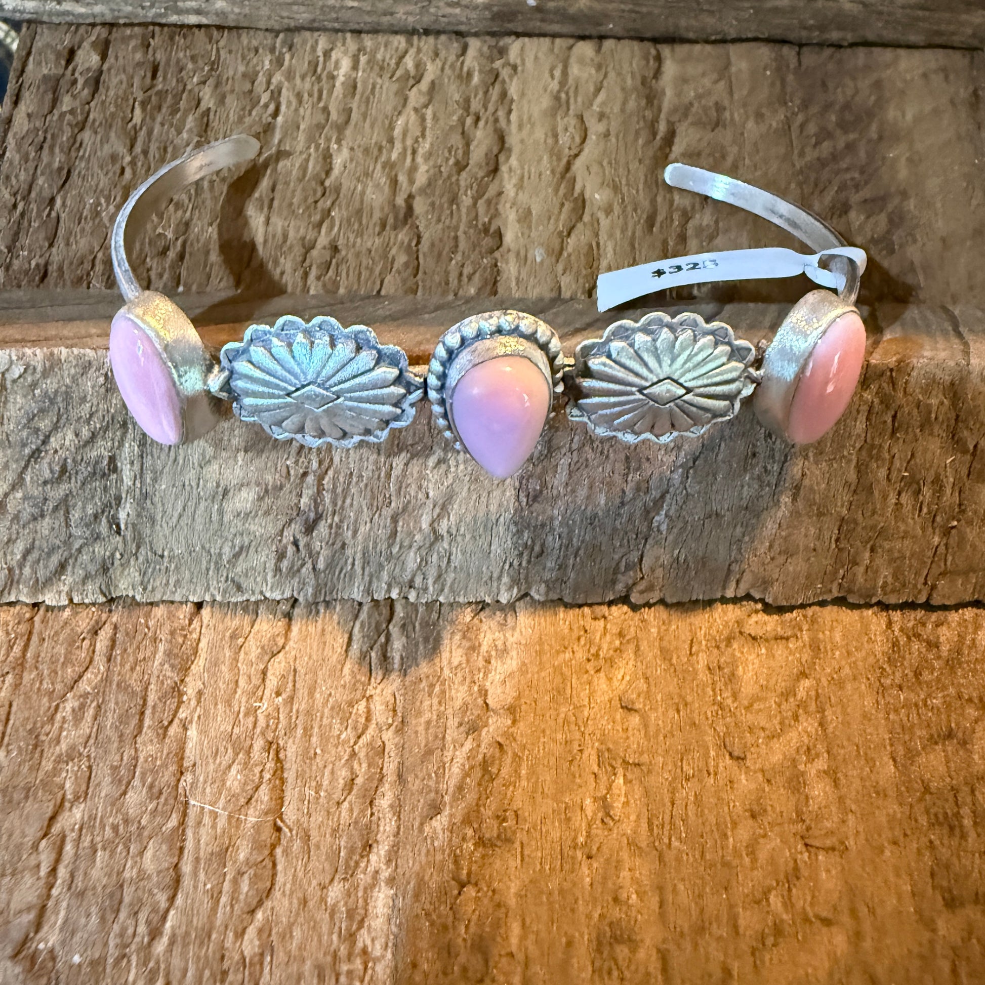 Pink Conch Gemstone Flex Stacker Bangle Bracelet Sterling Silver Wild West Boho
