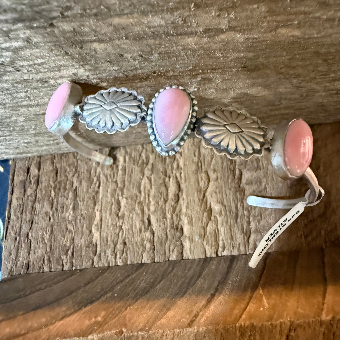 Pink Conch Gemstone Flex Stacker Bangle Bracelet Sterling Silver Wild West Boho
