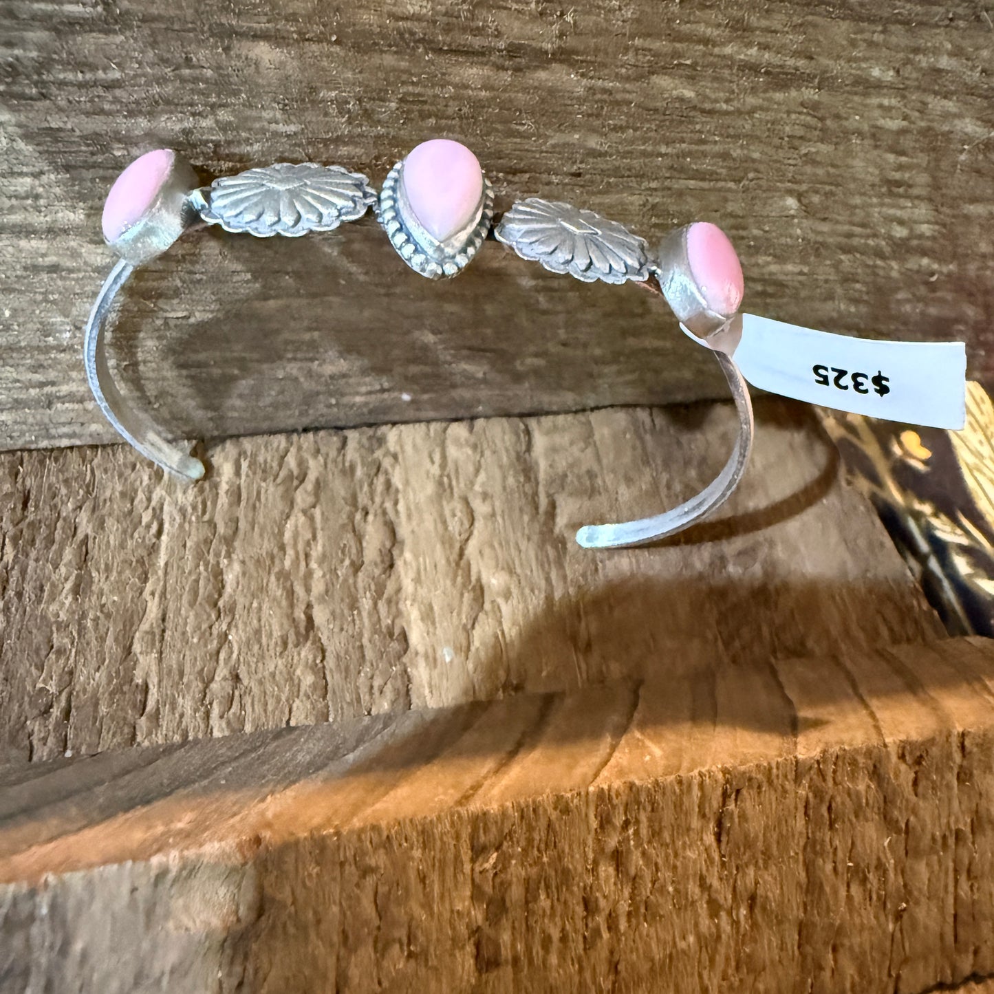 Pink Conch Gemstone Flex Stacker Bangle Bracelet Sterling Silver Wild West Boho