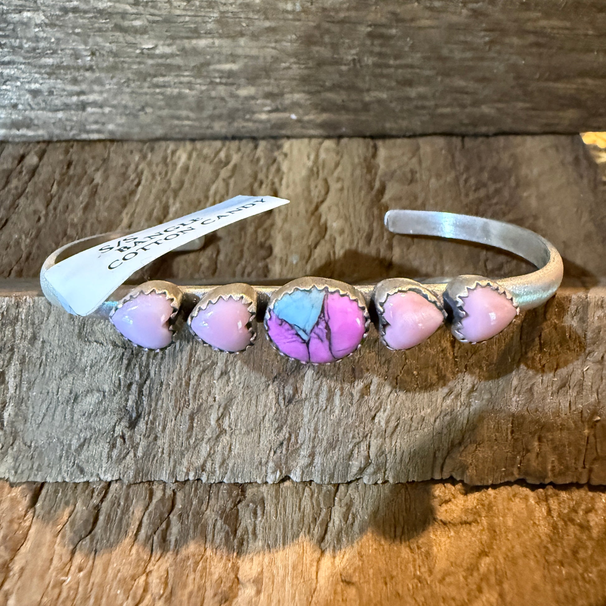 Cotton Candy Dahlia Pink Conch Hearts Flex Stackable Bangle Sterling Silver Wild West Boho