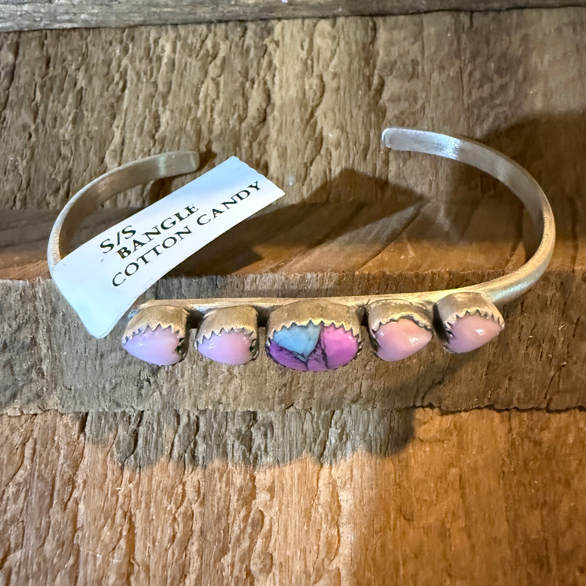 Cotton Candy Dahlia Pink Conch Hearts Flex Stackable Bangle Sterling Silver Wild West Boho