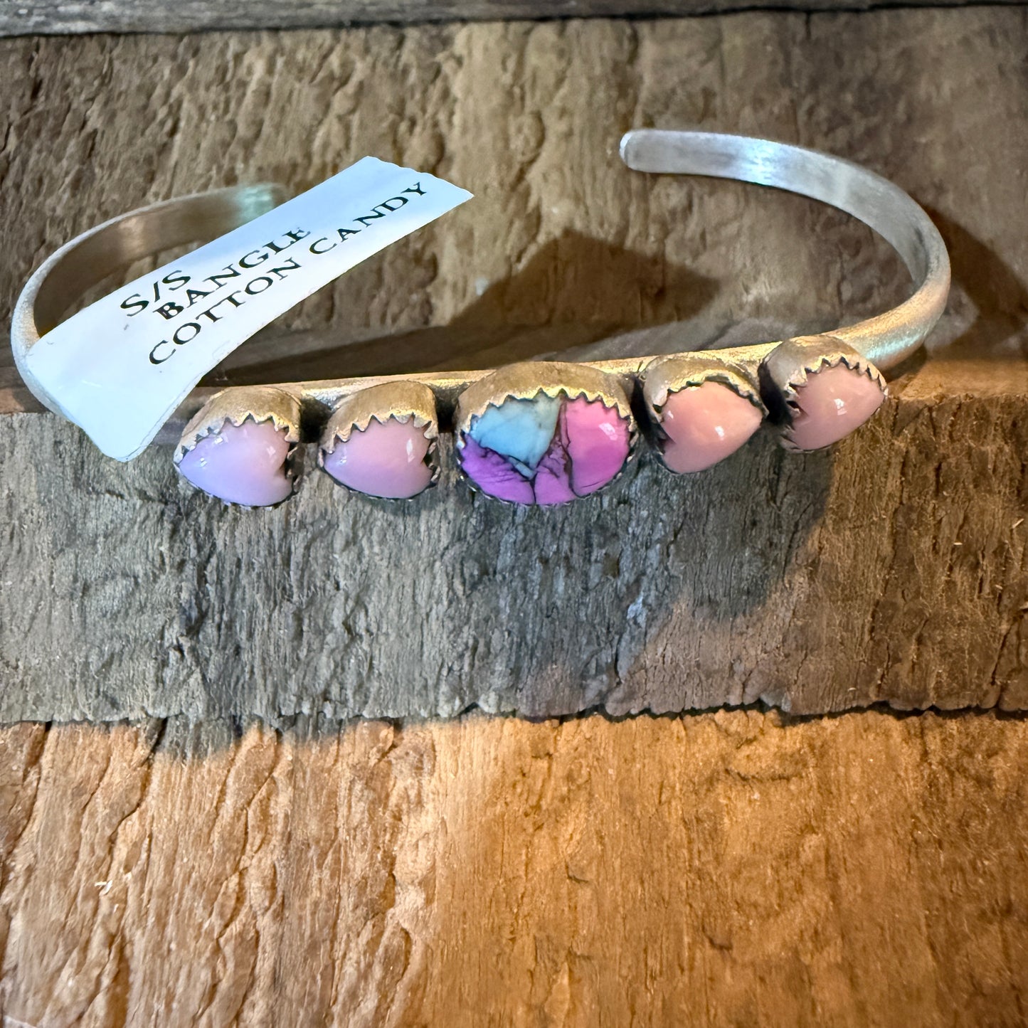 Cotton Candy Dahlia Pink Conch Hearts Flex Stackable Bangle Sterling Silver Wild West Boho