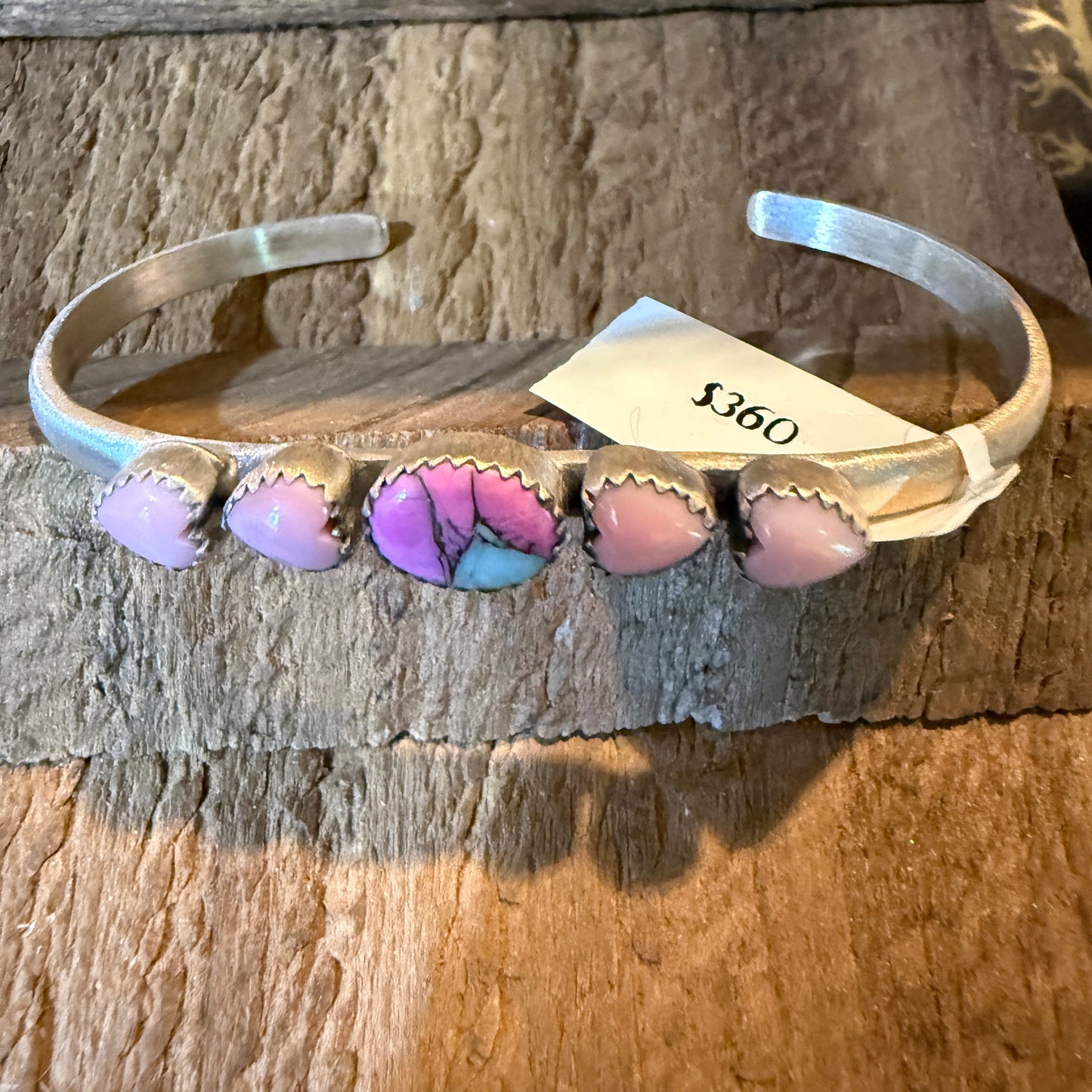 Cotton Candy Dahlia Pink Conch Hearts Flex Stackable Bangle Sterling Silver Wild West Boho