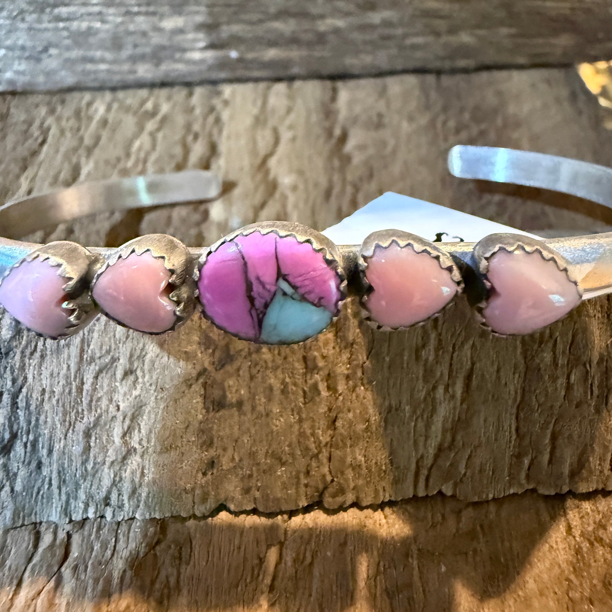 Cotton Candy Dahlia Pink Conch Hearts Flex Stackable Bangle Sterling Silver Wild West Boho