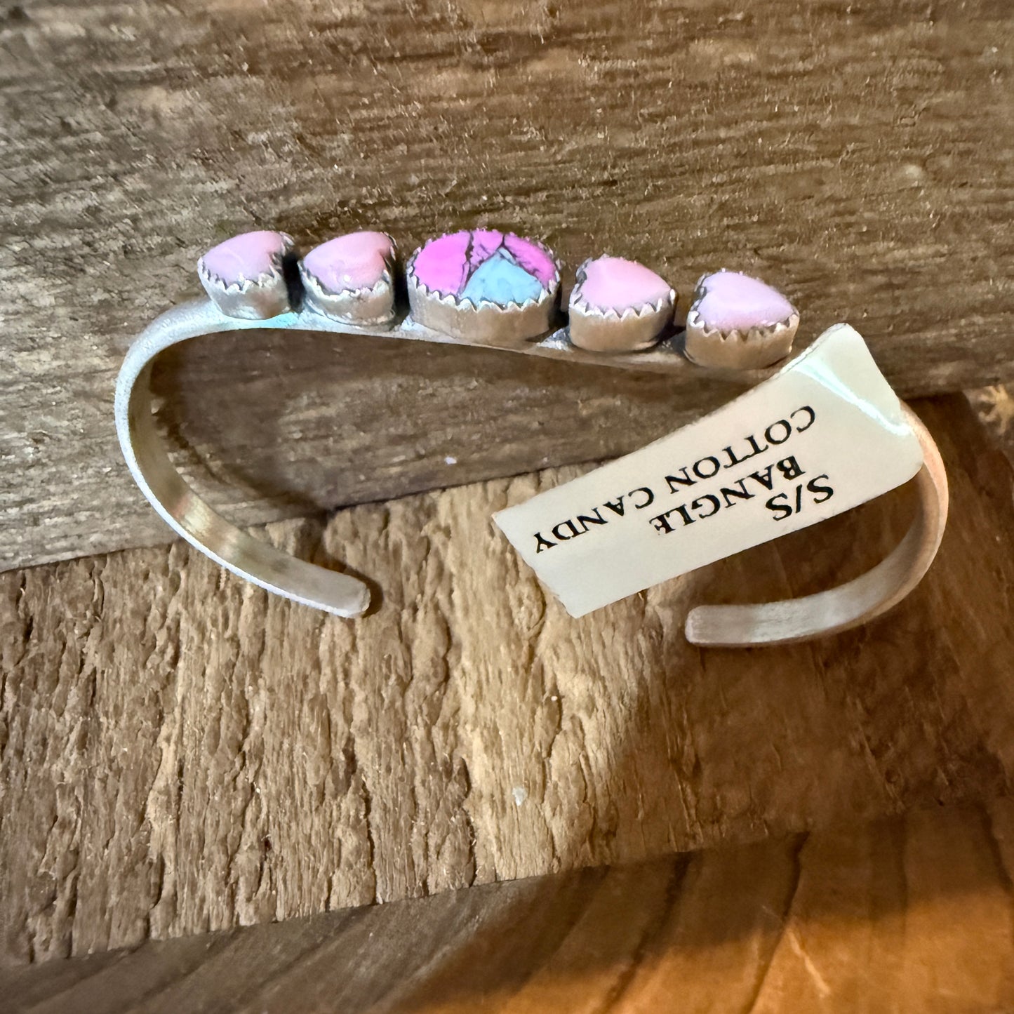 Cotton Candy Dahlia Pink Conch Hearts Flex Stackable Bangle Sterling Silver Wild West Boho