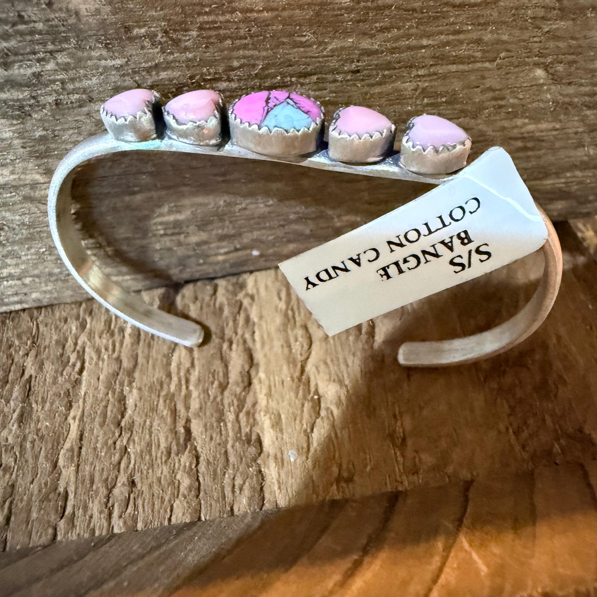 Cotton Candy Dahlia Pink Conch Hearts Flex Stackable Bangle Sterling Silver Wild West Boho