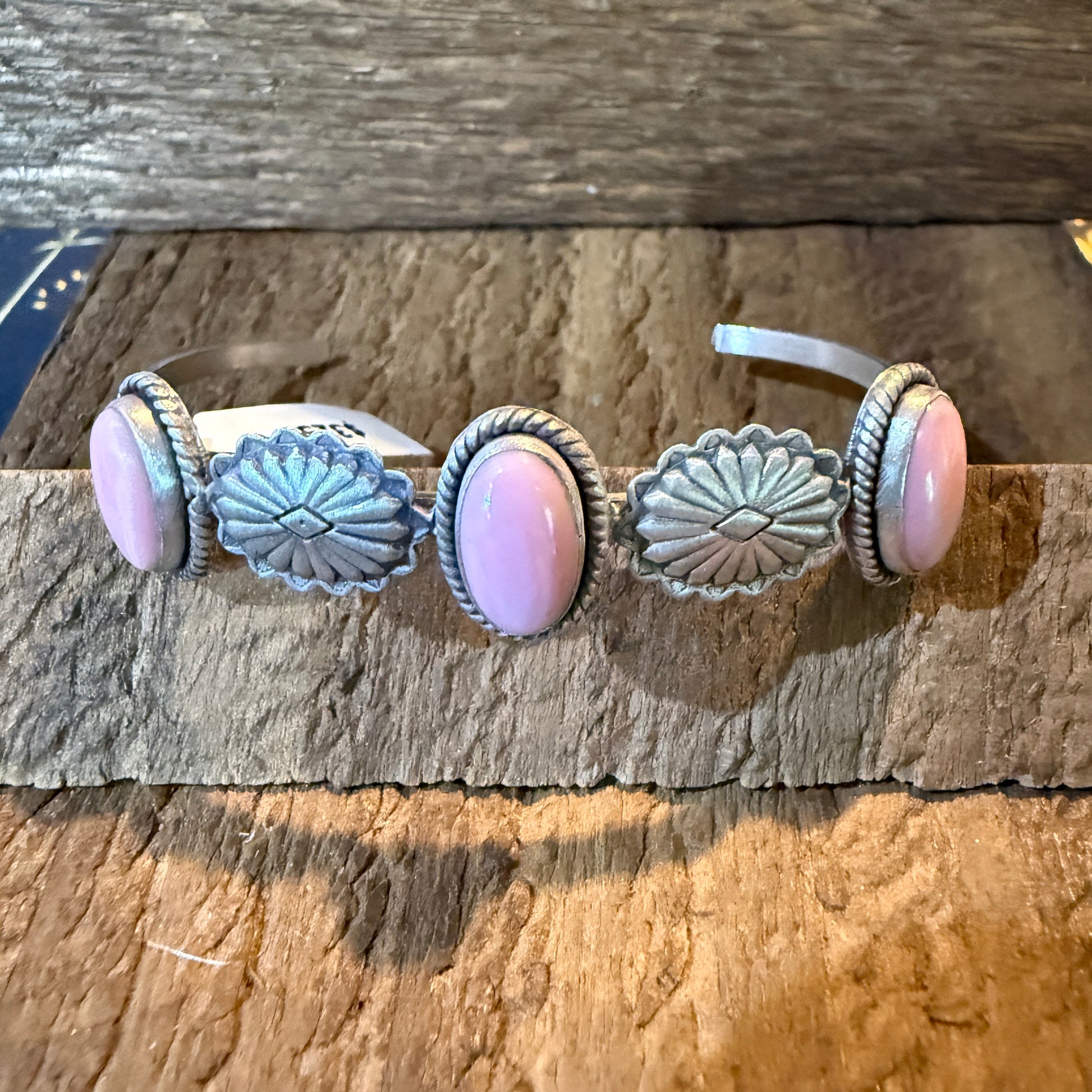 Pink Conch Gemstone Flex Stackable Bangle in Sterling Silver Wild West Boho