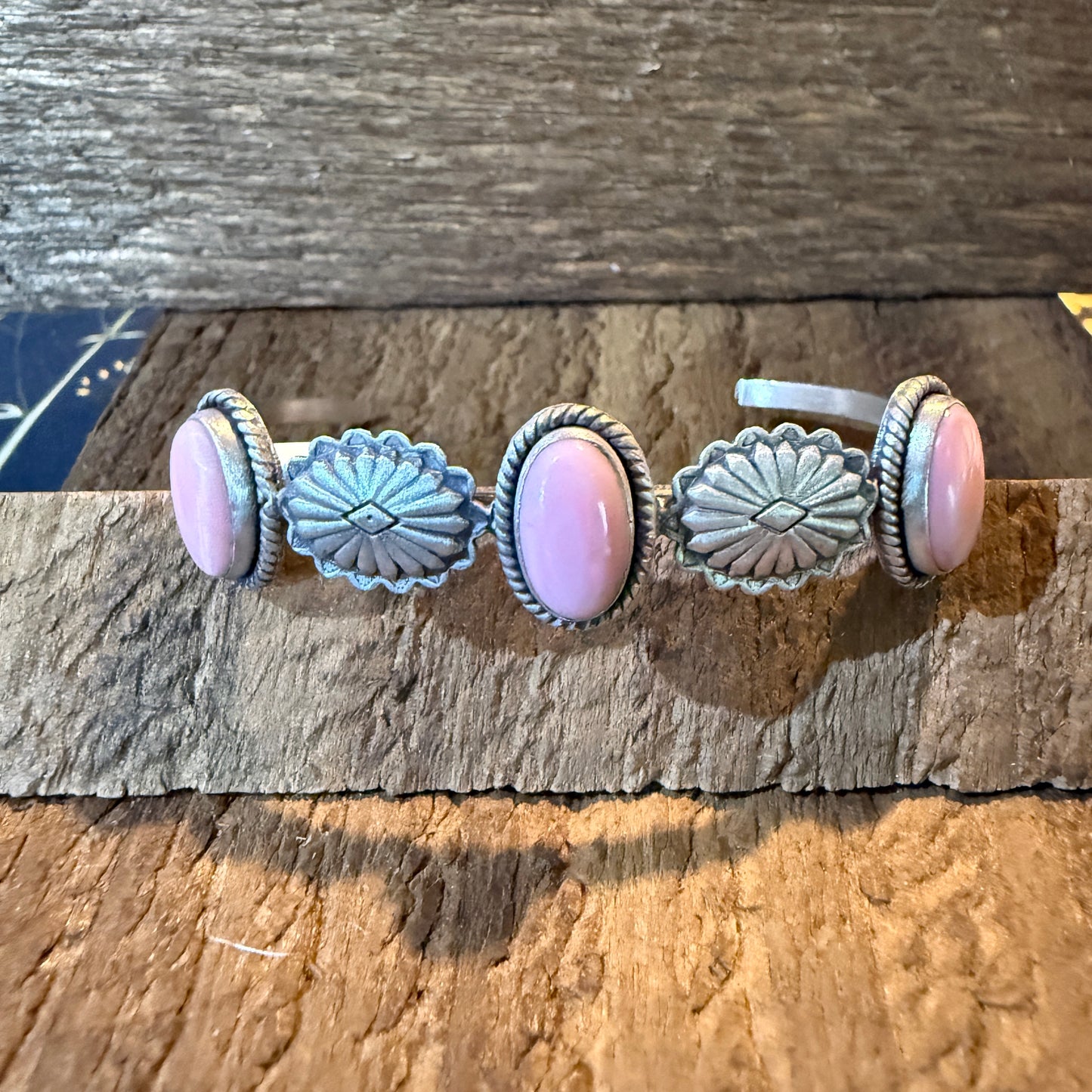 Pink Conch Gemstone Flex Stackable Bangle in Sterling Silver Wild West Boho