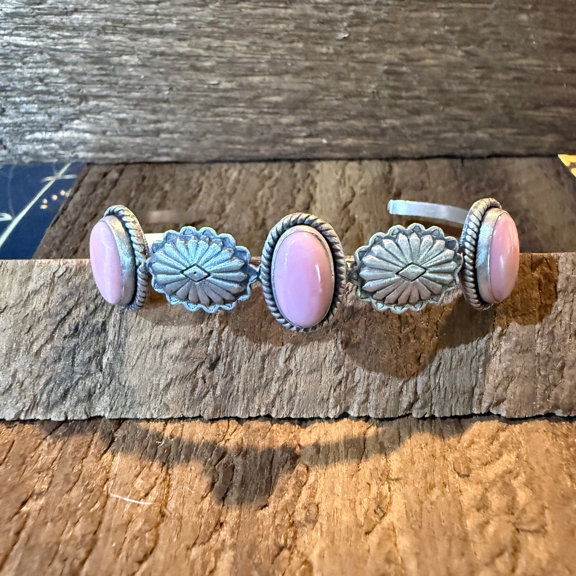 Pink Conch Gemstone Flex Stackable Bangle in Sterling Silver Wild West Boho