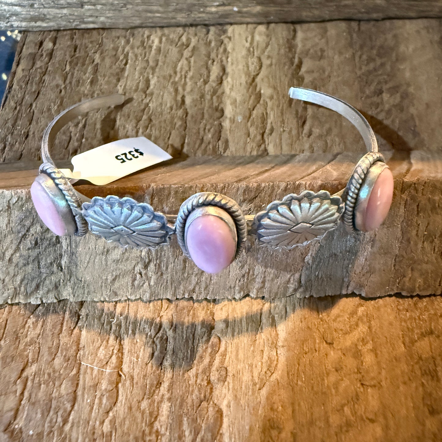 Pink Conch Gemstone Flex Stackable Bangle in Sterling Silver Wild West Boho