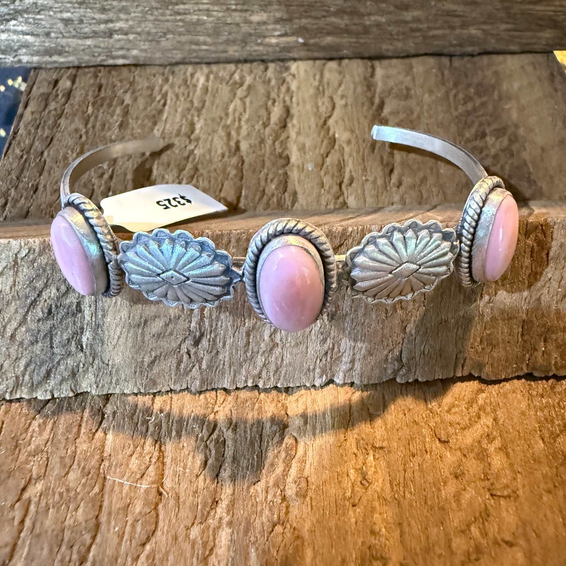 Pink Conch Gemstone Flex Stackable Bangle in Sterling Silver Wild West Boho
