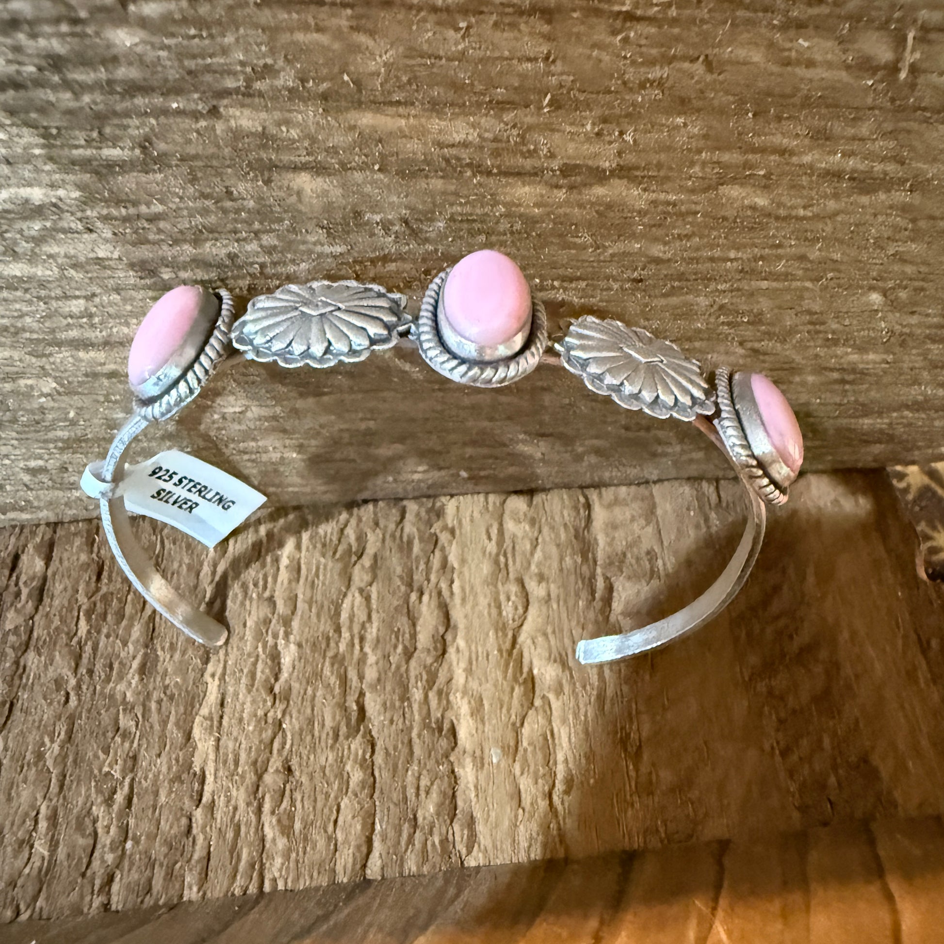 Pink Conch Gemstone Flex Stackable Bangle in Sterling Silver Wild West Boho
