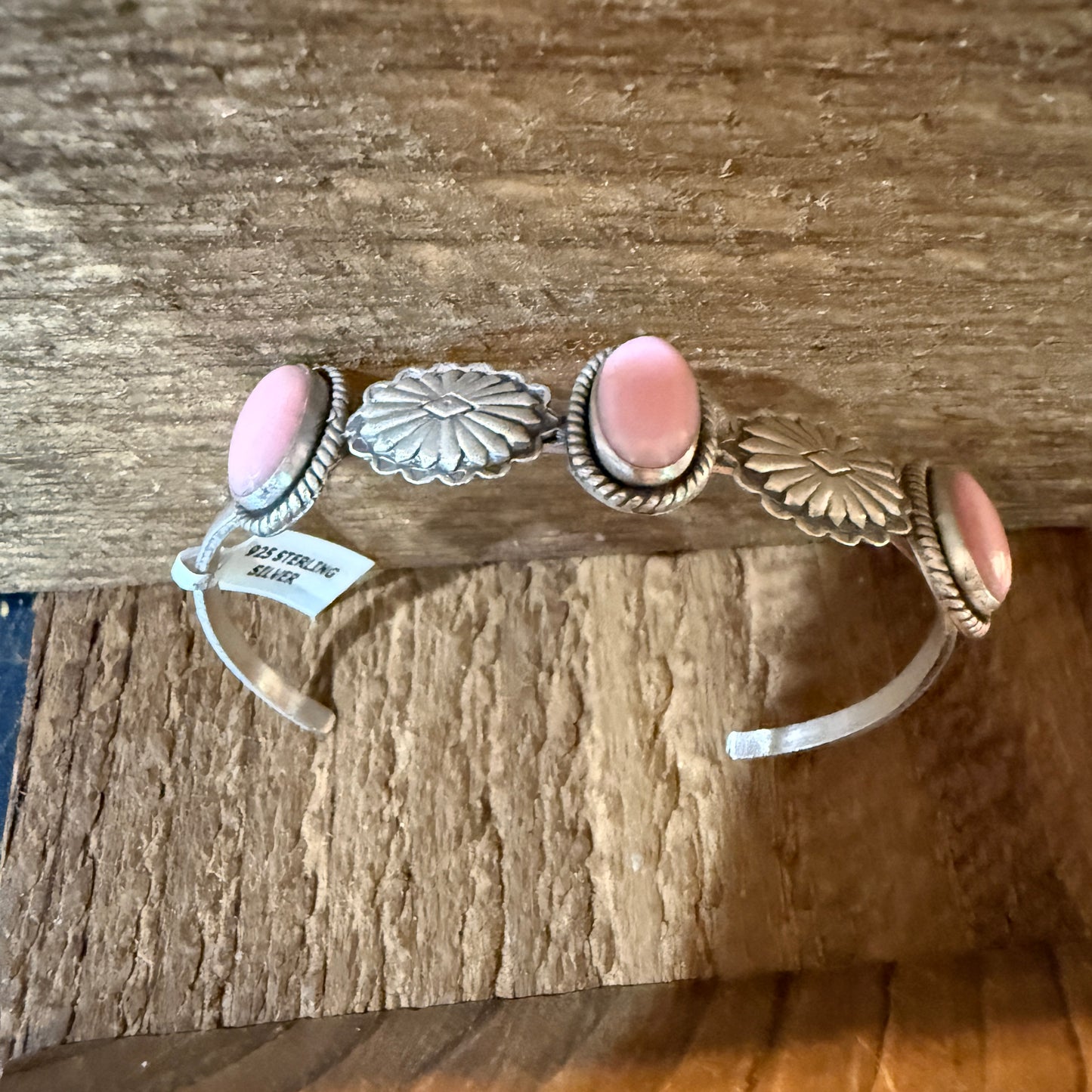 Pink Conch Gemstone Flex Stackable Bangle in Sterling Silver Wild West Boho