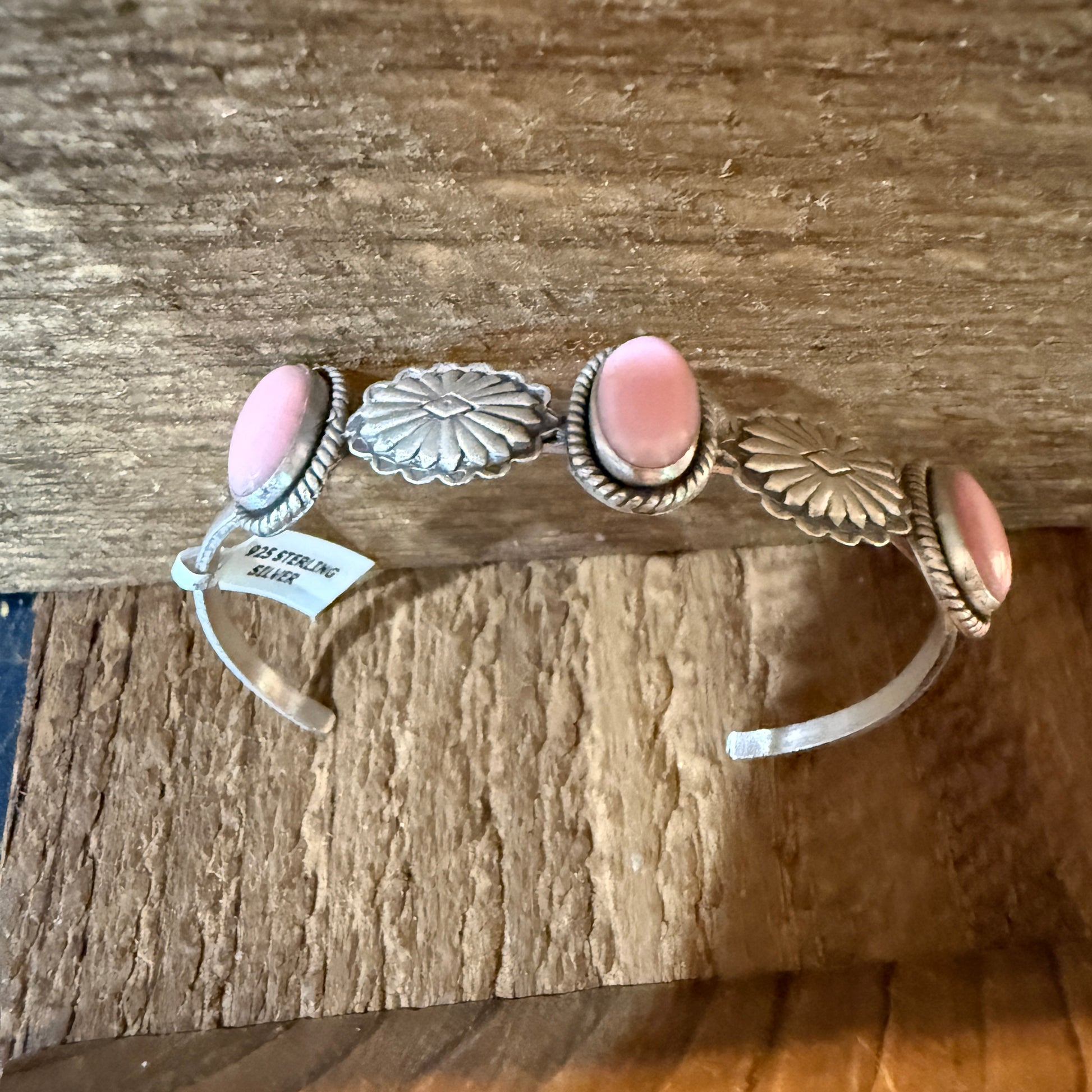 Pink Conch Gemstone Flex Stackable Bangle in Sterling Silver Wild West Boho