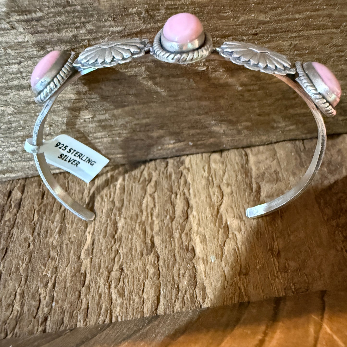 Pink Conch Gemstone Flex Stackable Bangle in Sterling Silver Wild West Boho