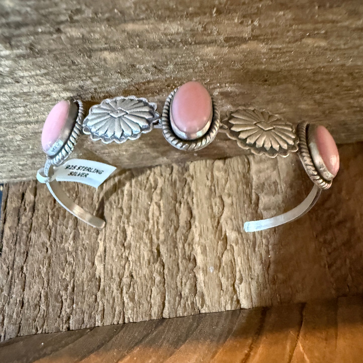 Pink Conch Gemstone Flex Stackable Bangle in Sterling Silver Wild West Boho
