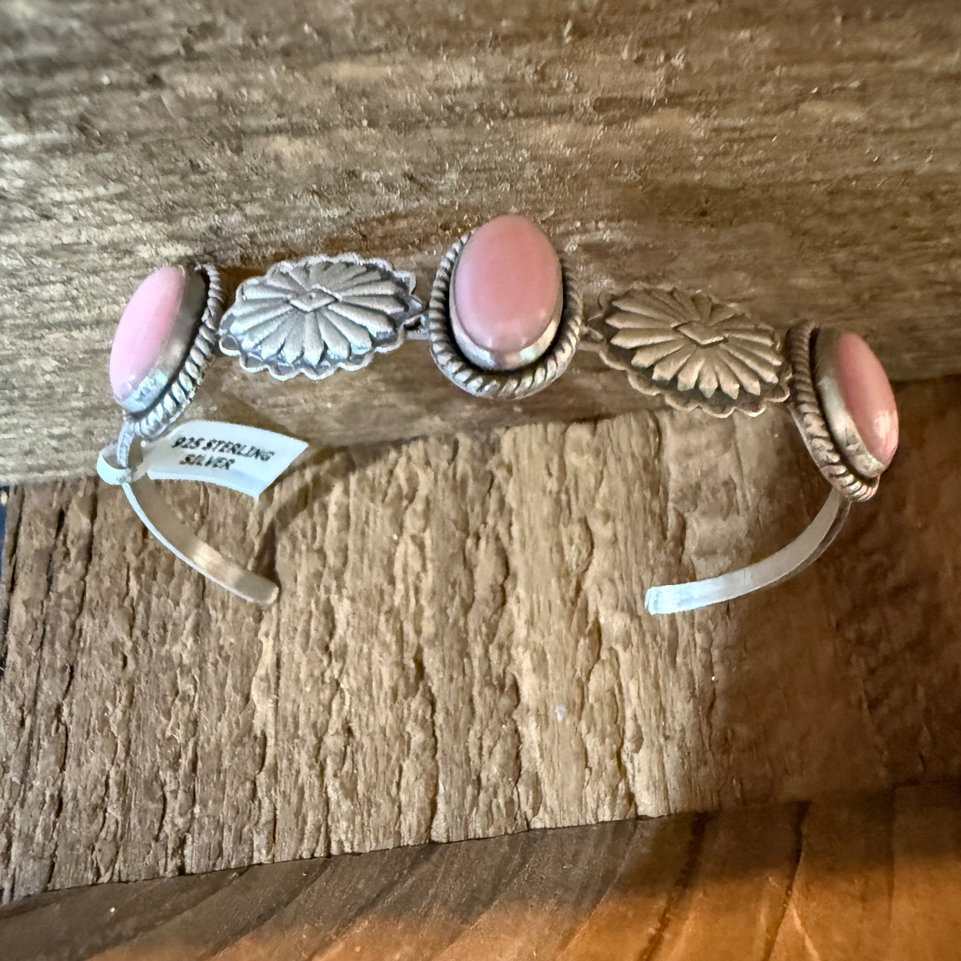 Pink Conch Gemstone Flex Stackable Bangle in Sterling Silver Wild West Boho