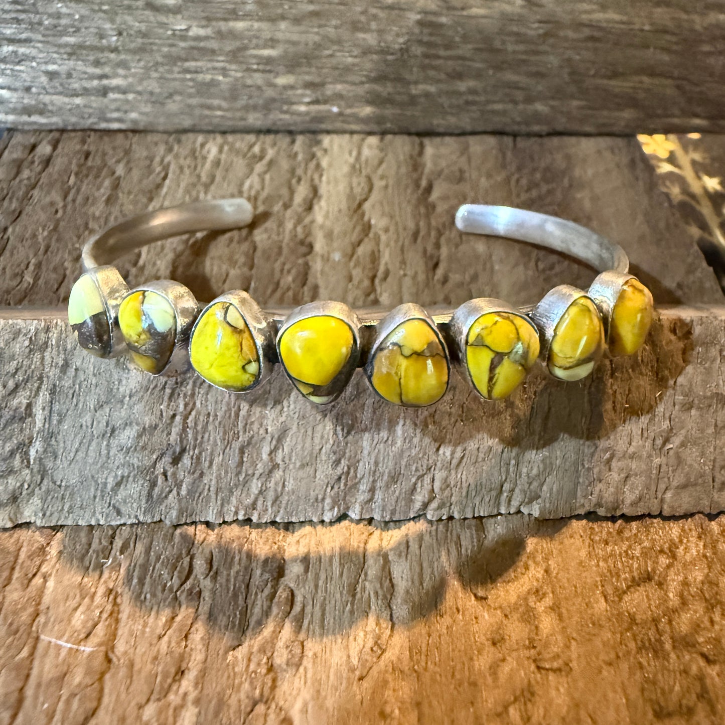 Yellow Golden Dahlia Gemstone Flex Stacker Bangle Bracelet Sterling Silver Wild West Boho