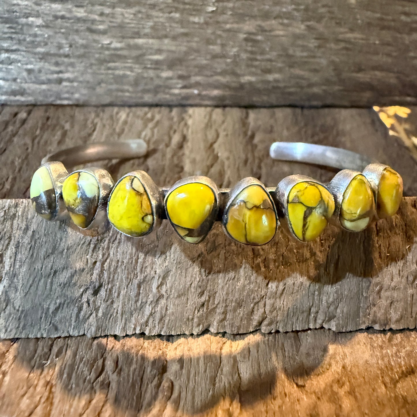 Yellow Golden Dahlia Gemstone Flex Stacker Bangle Bracelet Sterling Silver Wild West Boho