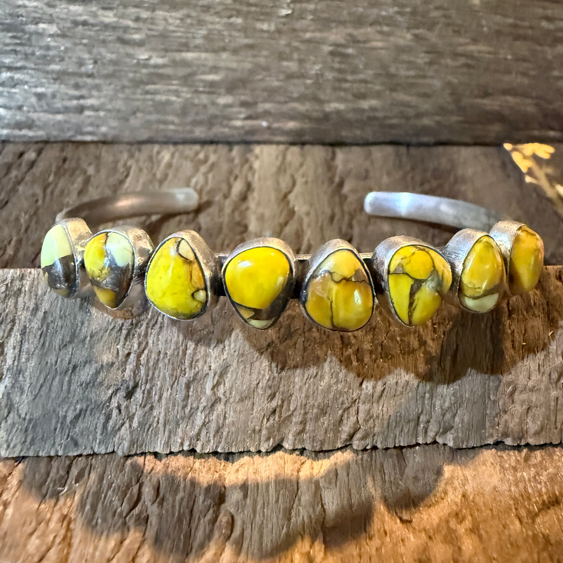 Yellow Golden Dahlia Gemstone Flex Stacker Bangle Bracelet Sterling Silver Wild West Boho