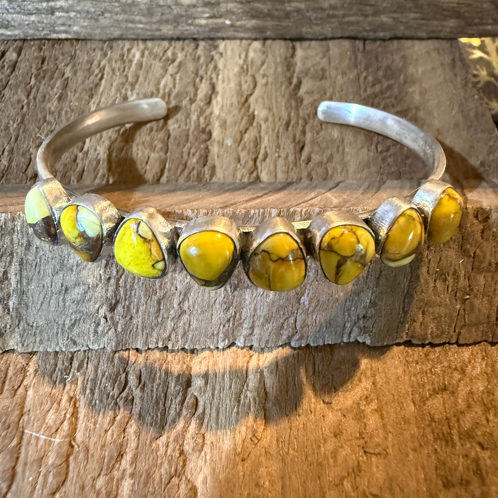 Yellow Golden Dahlia Gemstone Flex Stacker Bangle Bracelet Sterling Silver Wild West Boho