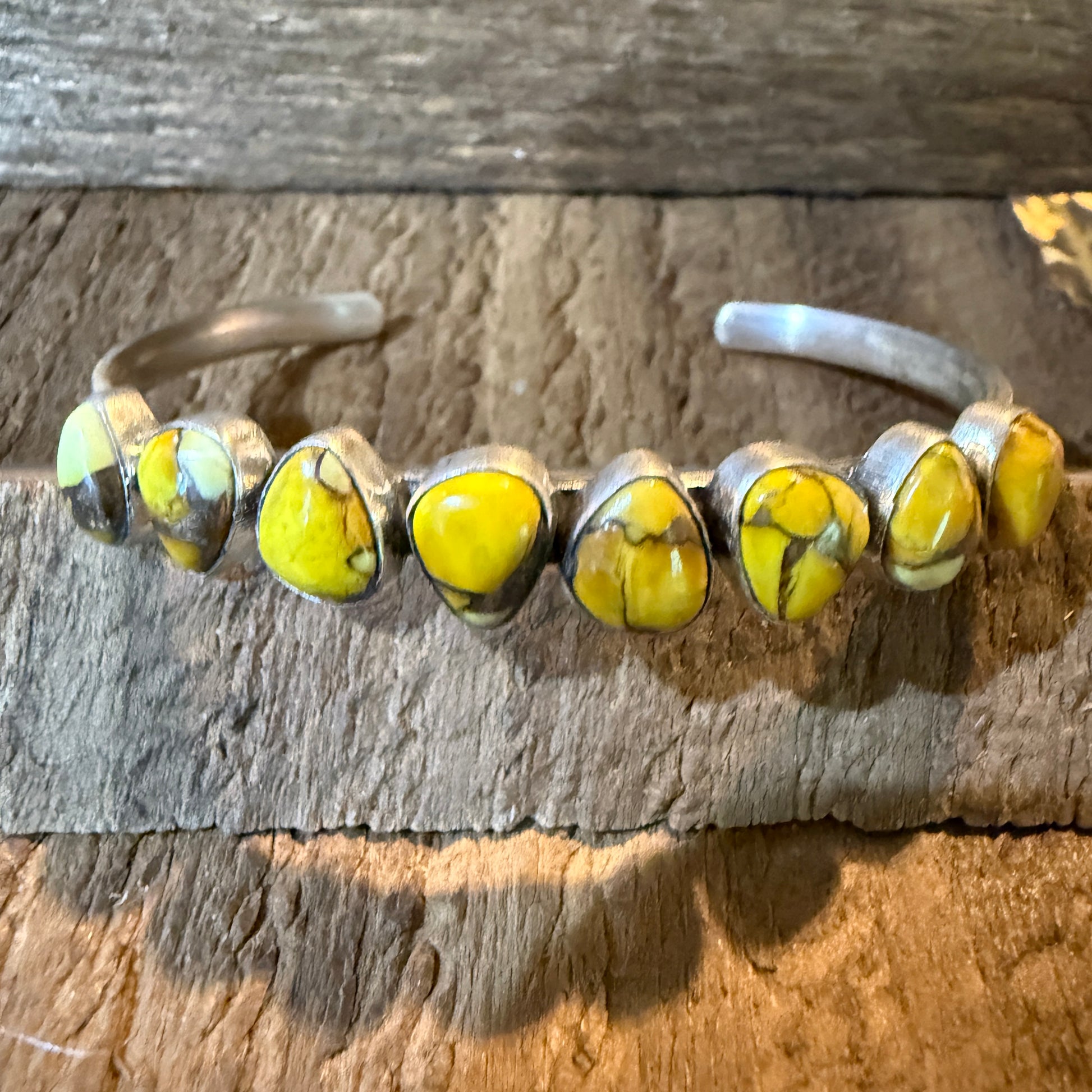 Yellow Golden Dahlia Gemstone Flex Stacker Bangle Bracelet Sterling Silver Wild West Boho