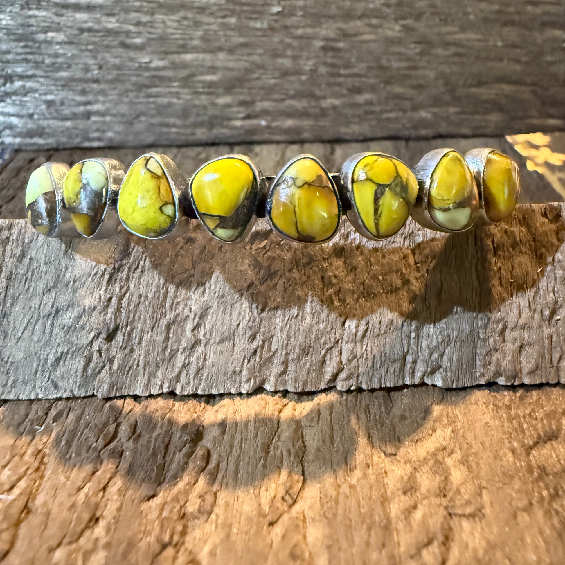 Yellow Golden Dahlia Gemstone Flex Stacker Bangle Bracelet Sterling Silver Wild West Boho