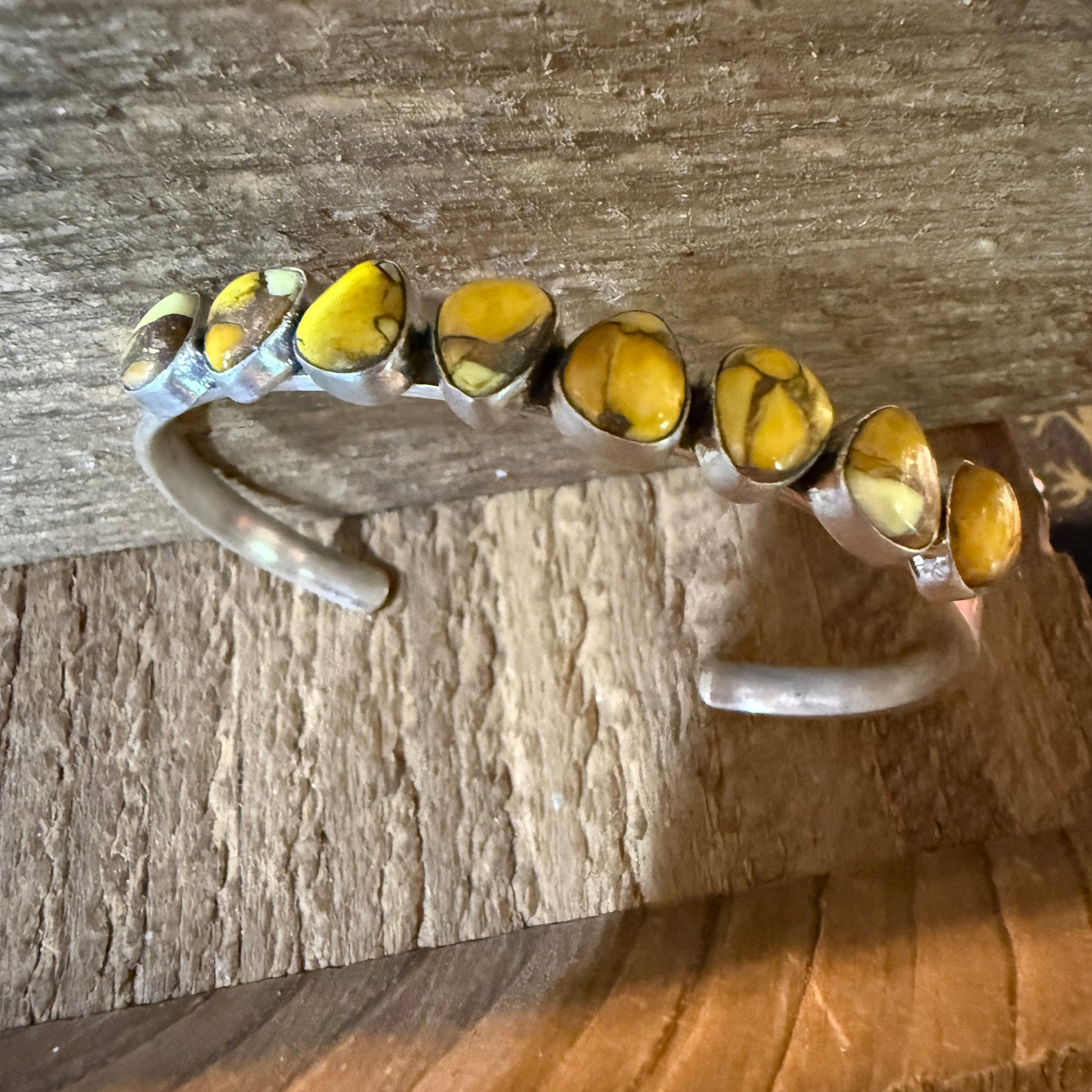 Yellow Golden Dahlia Gemstone Flex Stacker Bangle Bracelet Sterling Silver Wild West Boho
