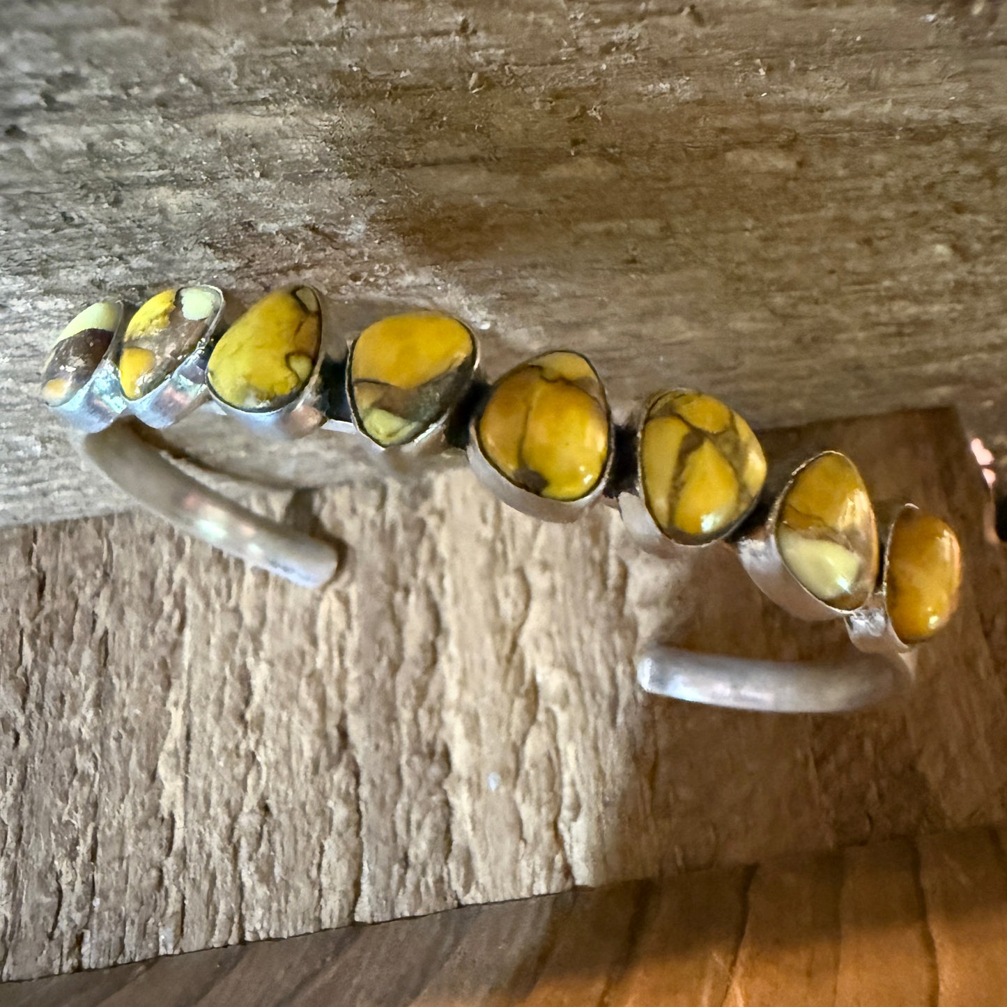 Yellow Golden Dahlia Gemstone Flex Stacker Bangle Bracelet Sterling Silver Wild West Boho