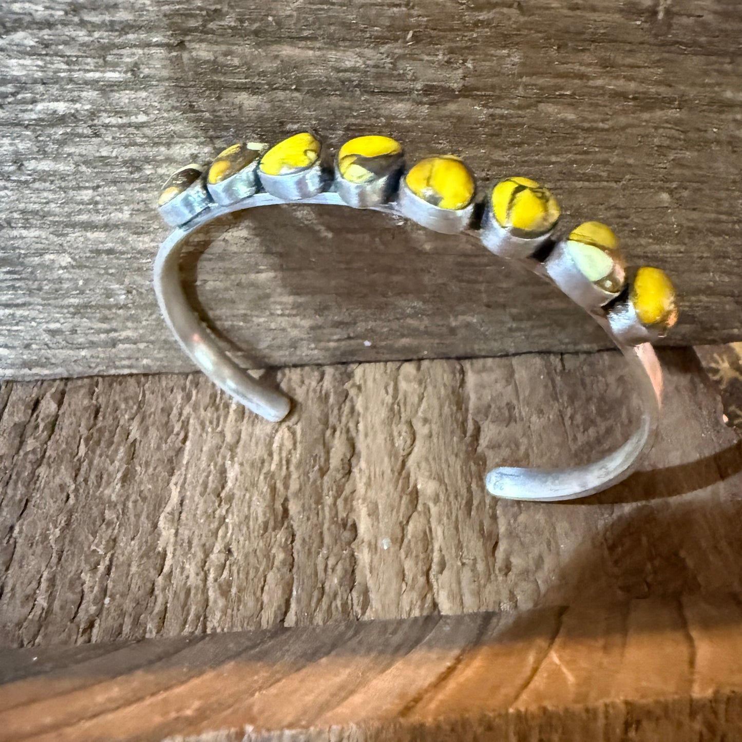 Yellow Golden Dahlia Gemstone Flex Stacker Bangle Bracelet Sterling Silver Wild West Boho