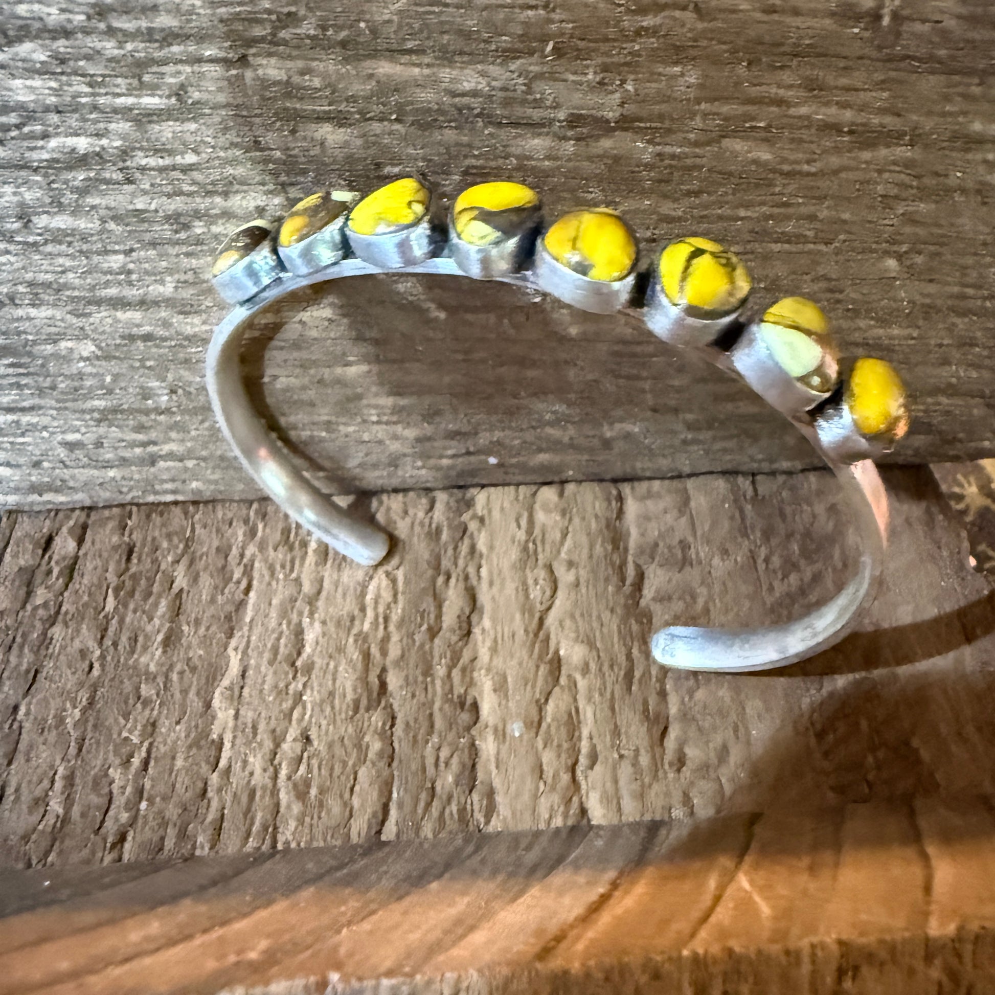 Yellow Golden Dahlia Gemstone Flex Stacker Bangle Bracelet Sterling Silver Wild West Boho