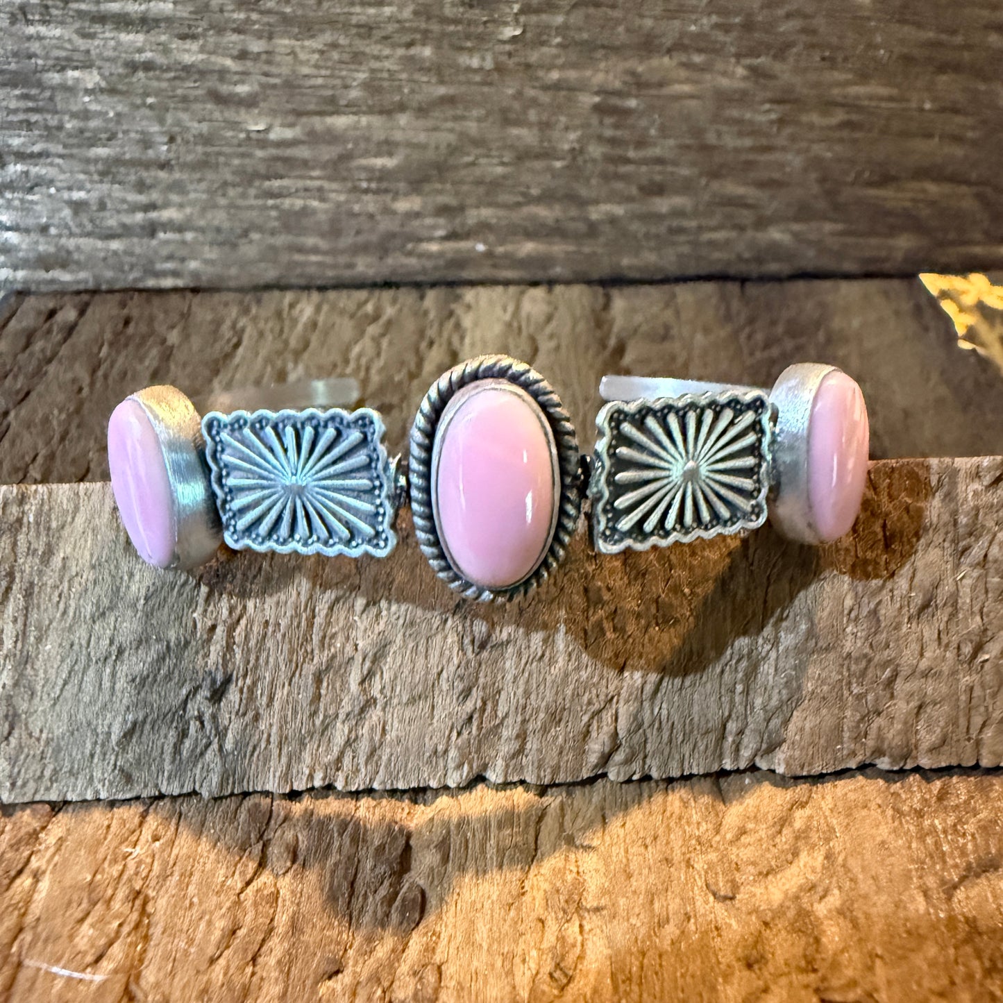 Pink Conch Gemstone Flex Stacker Bangle Bracelet In Sterling Silver Wild West Boho
