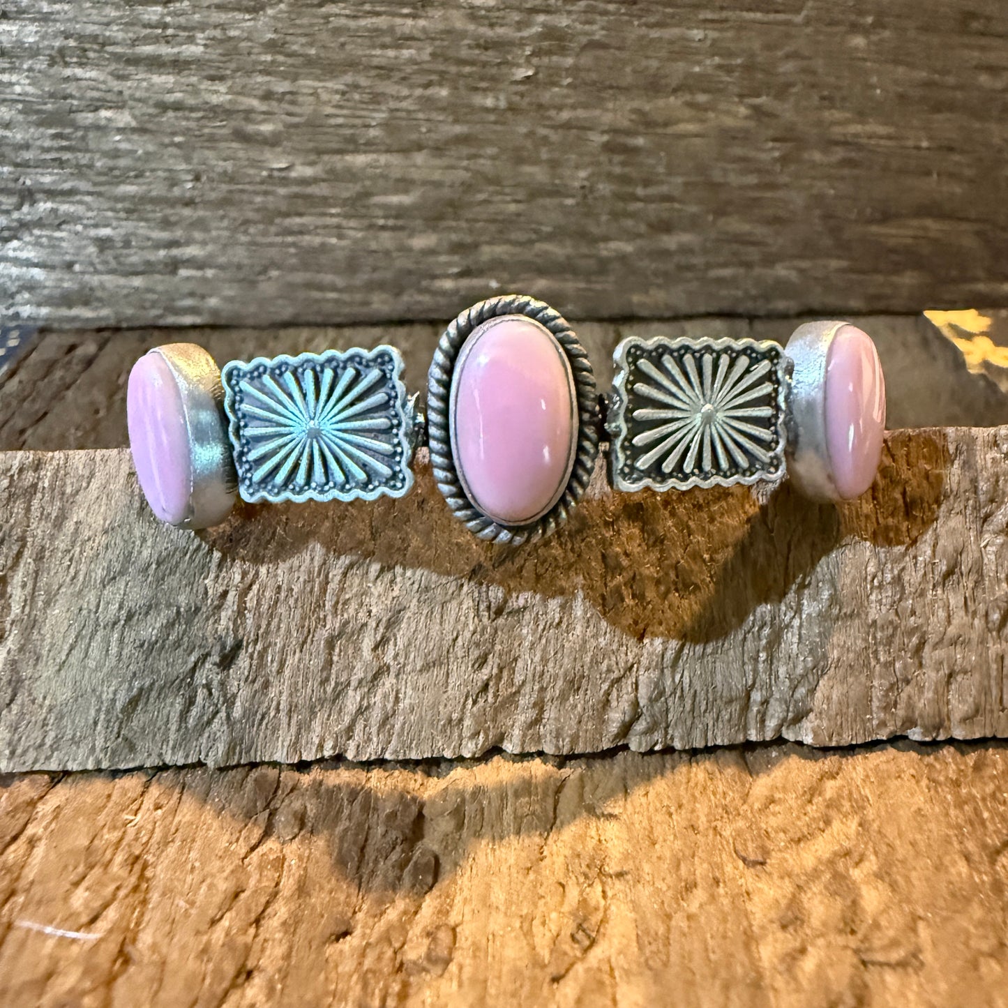 Pink Conch Gemstone Flex Stacker Bangle Bracelet In Sterling Silver Wild West Boho