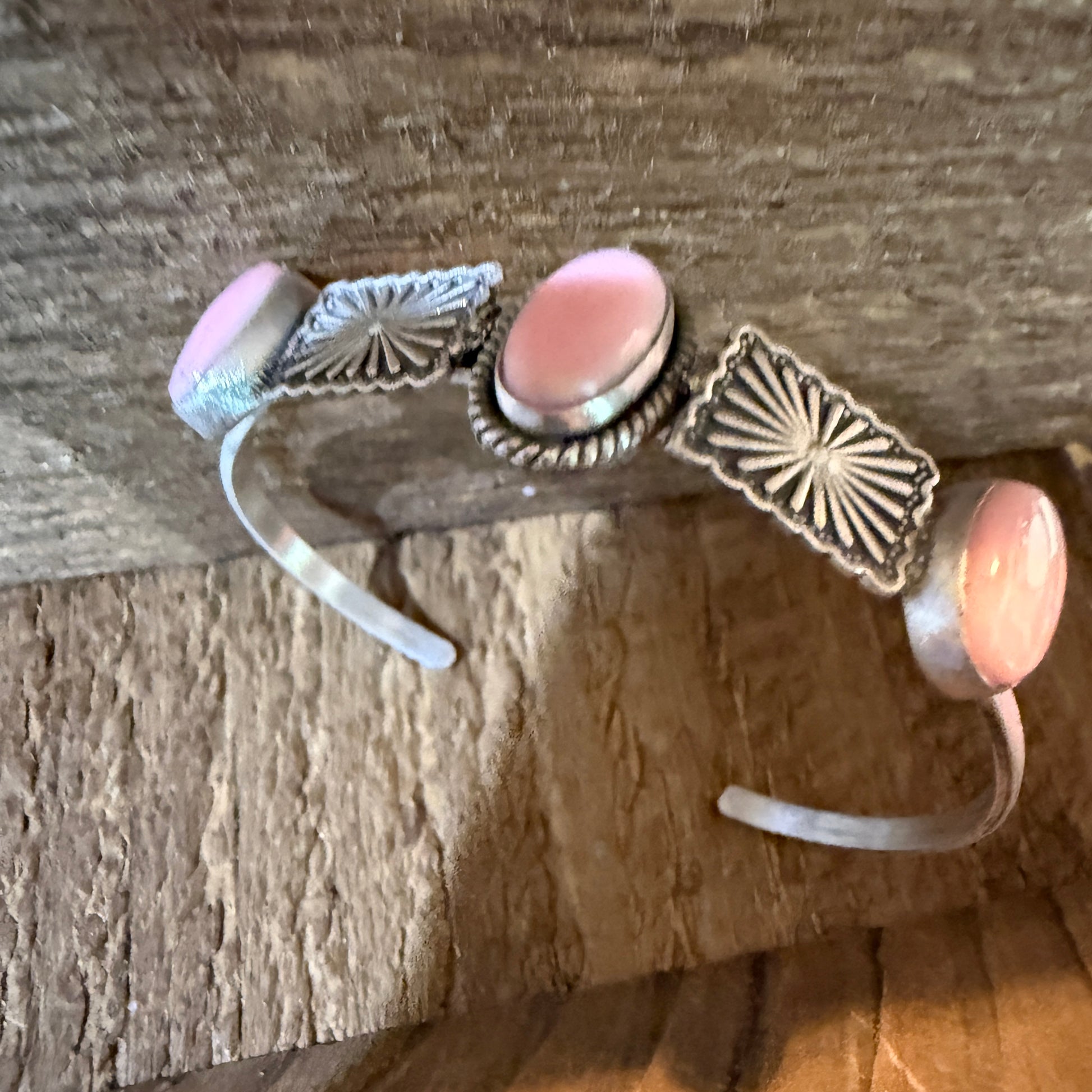 Pink Conch Gemstone Flex Stacker Bangle Bracelet In Sterling Silver Wild West Boho