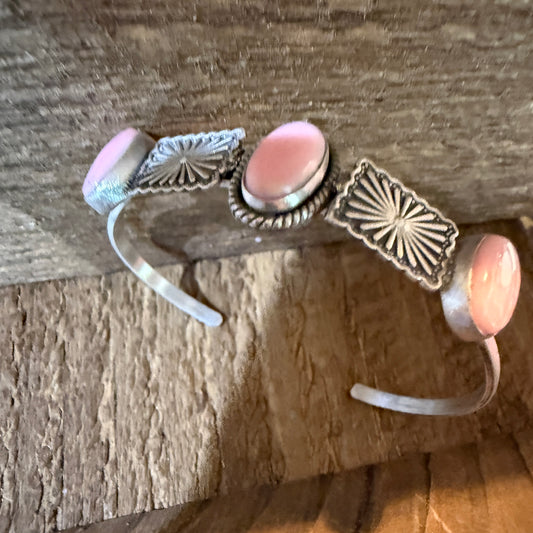 Pink Conch Gemstone Flex Stacker Bangle Bracelet In Sterling Silver Wild West Boho
