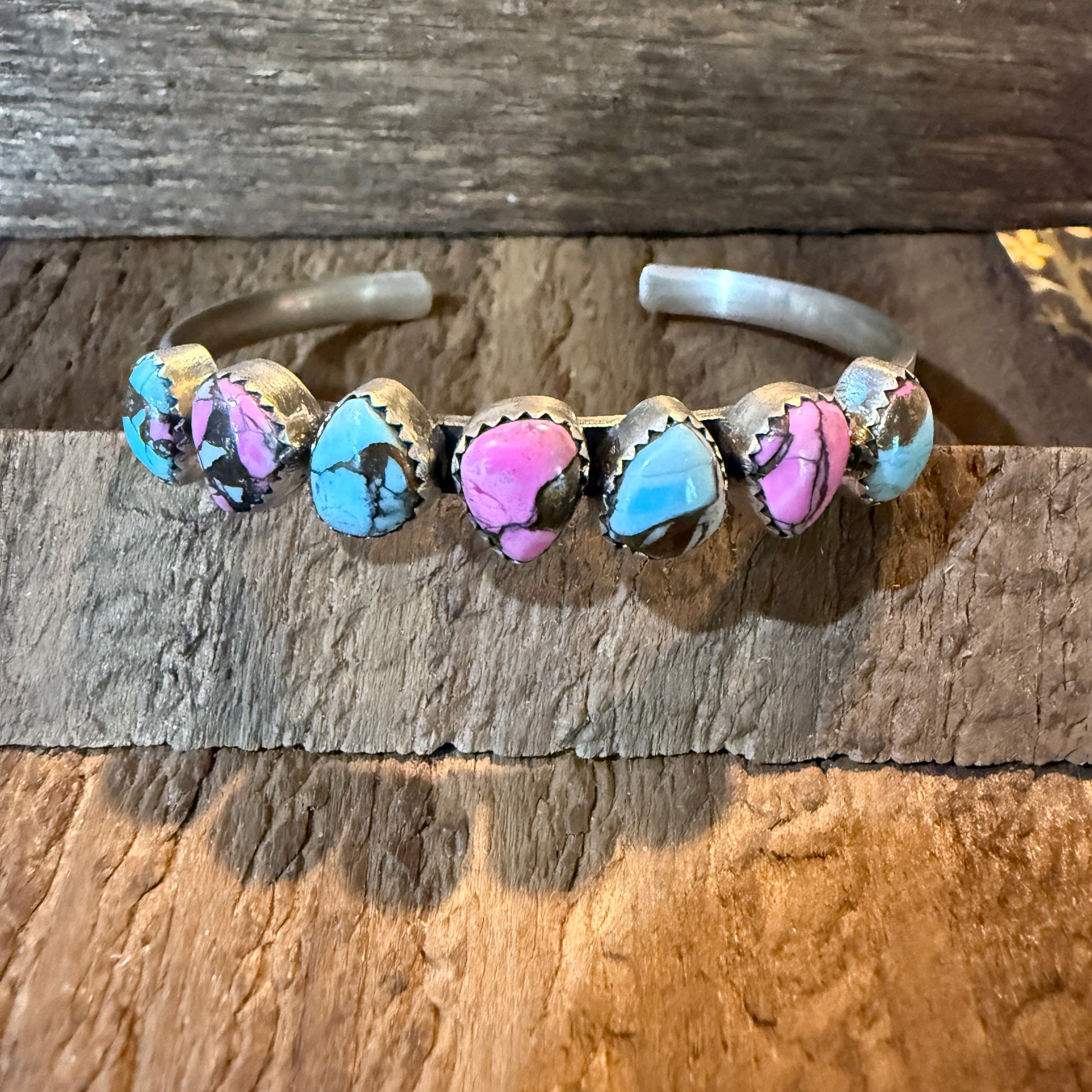 Cotton Candy Turquoise Dahlia Flex Stackable Bracelet Sterling Silver Wild West Boho