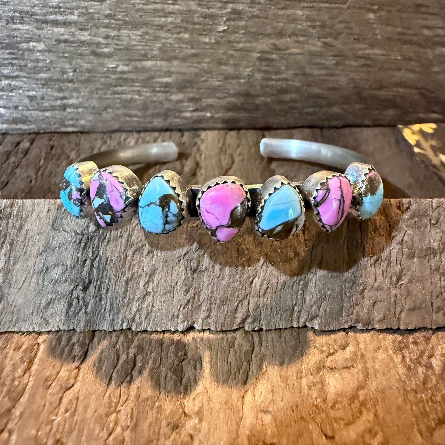 Cotton Candy Turquoise Dahlia Flex Stackable Bracelet Sterling Silver Wild West Boho