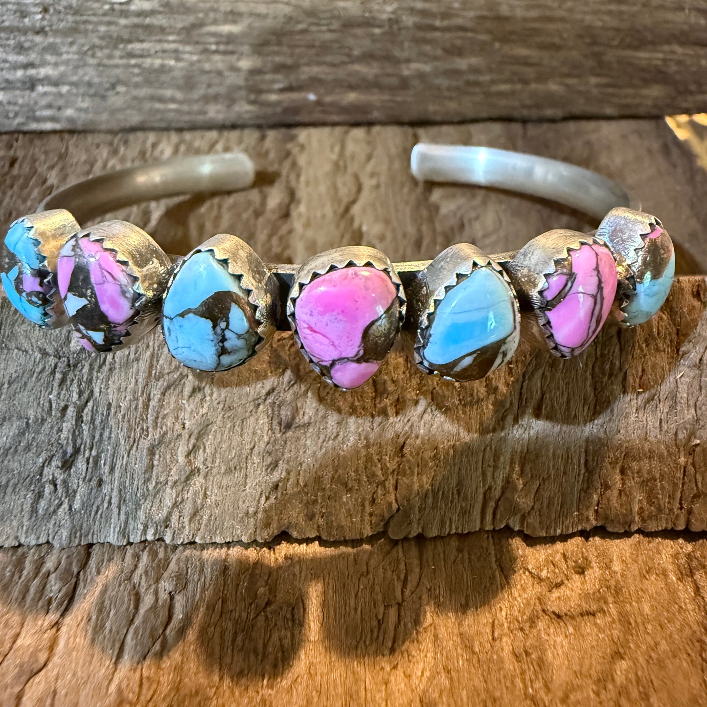 Cotton Candy Turquoise Dahlia Flex Stackable Bracelet Sterling Silver Wild West Boho