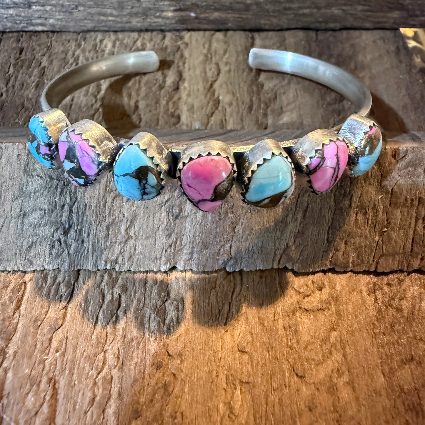 Cotton Candy Turquoise Dahlia Flex Stackable Bracelet Sterling Silver Wild West Boho