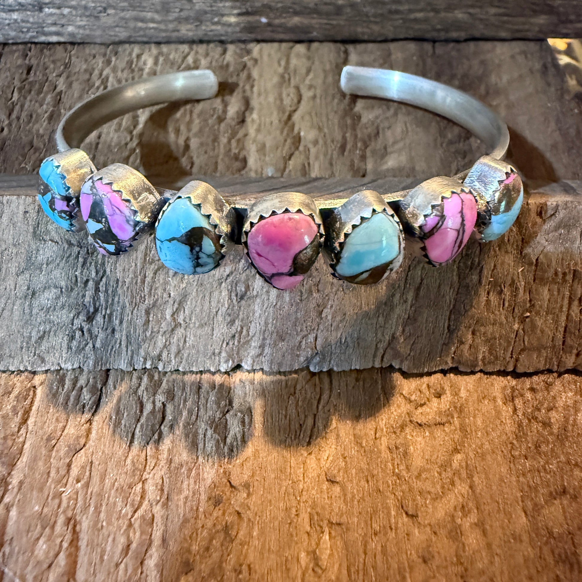 Cotton Candy Turquoise Dahlia Flex Stackable Bracelet Sterling Silver Wild West Boho