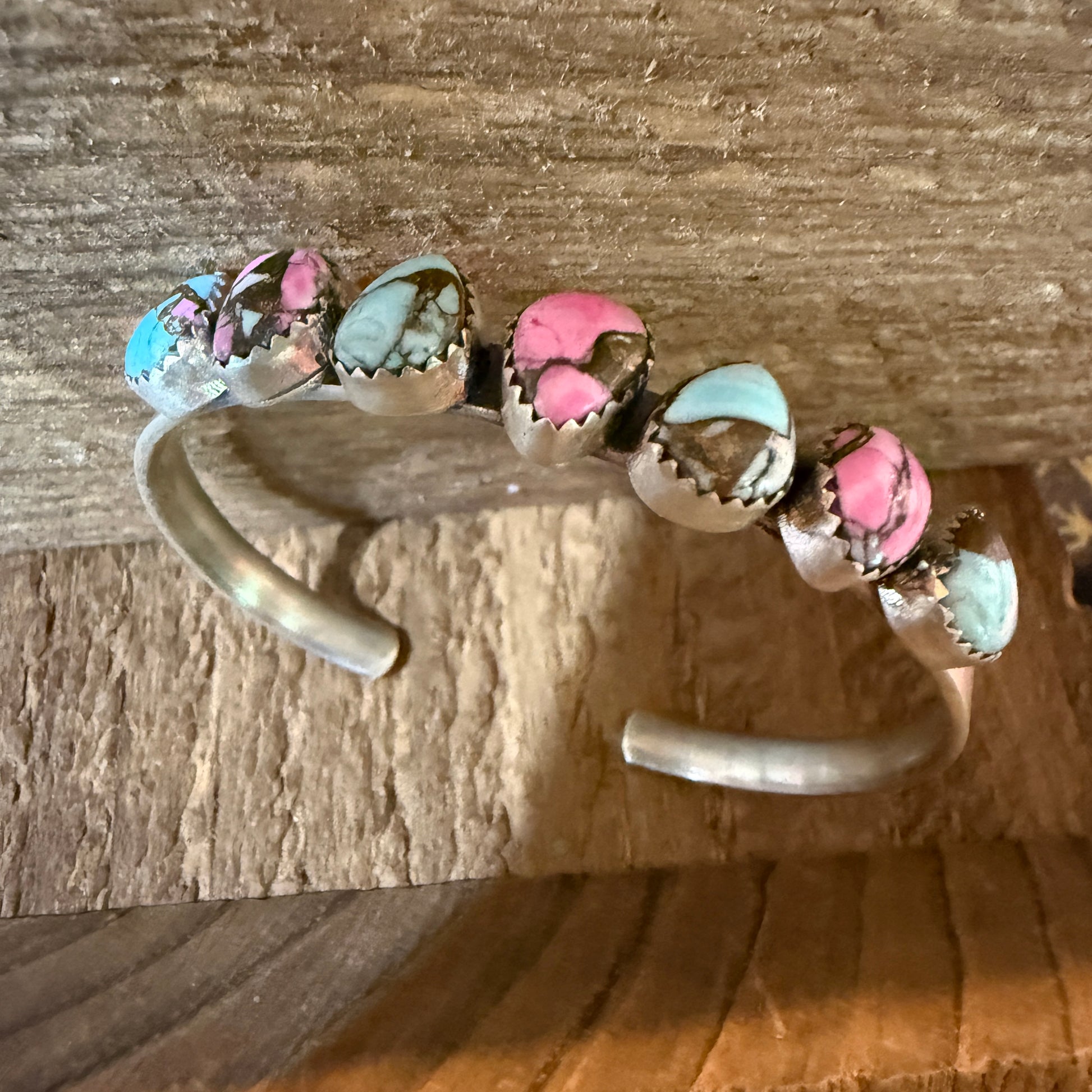 Cotton Candy Turquoise Dahlia Flex Stackable Bracelet Sterling Silver Wild West Boho