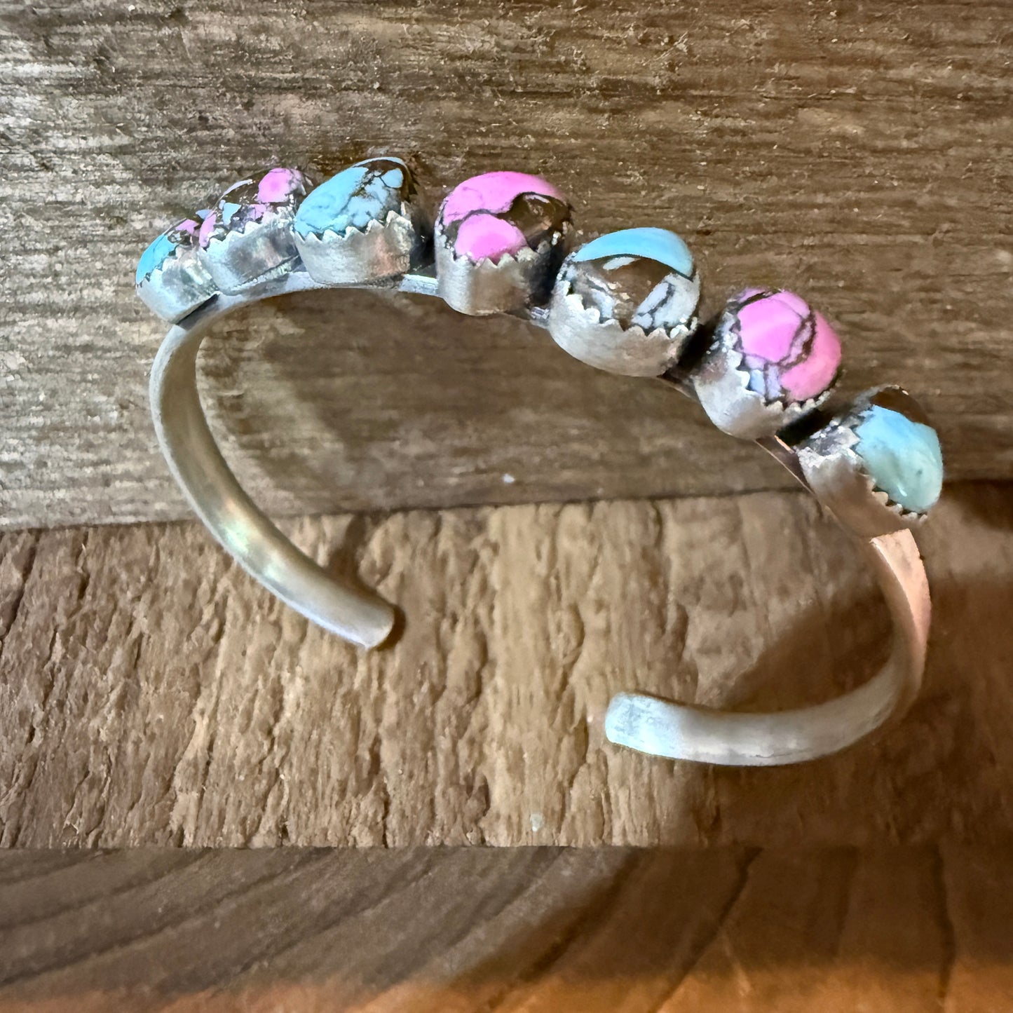 Cotton Candy Turquoise Dahlia Flex Stackable Bracelet Sterling Silver Wild West Boho