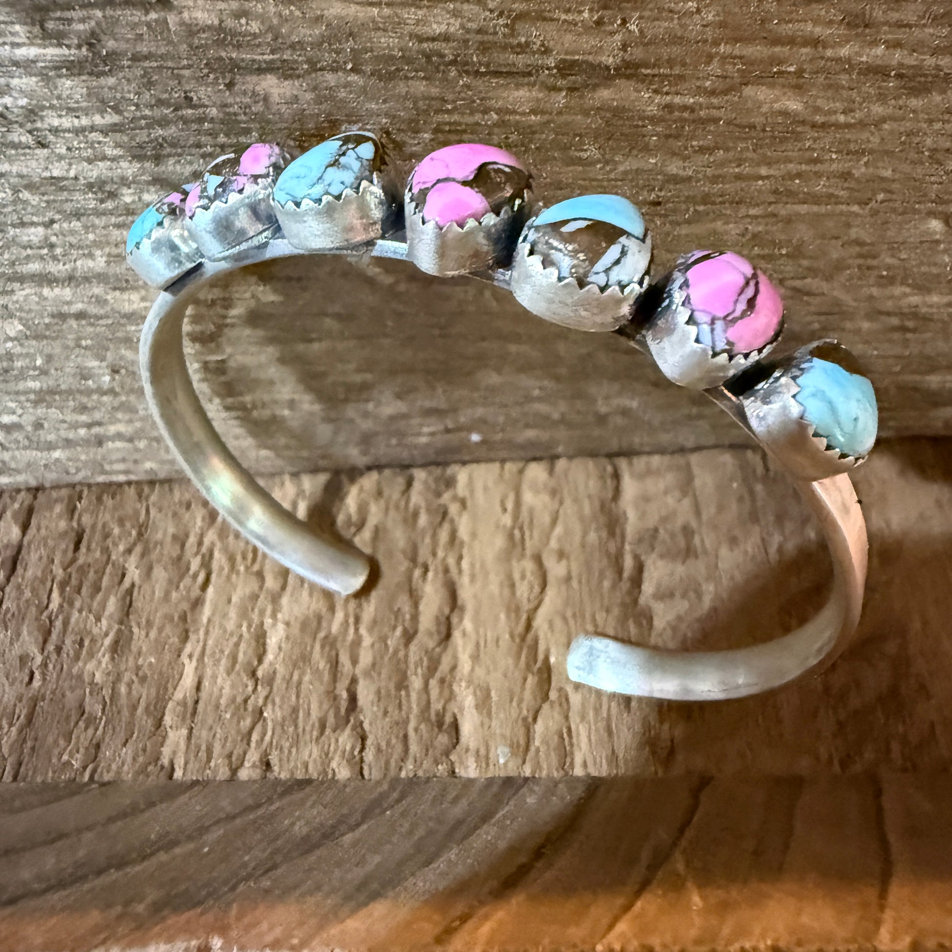 Cotton Candy Turquoise Dahlia Flex Stackable Bracelet Sterling Silver Wild West Boho