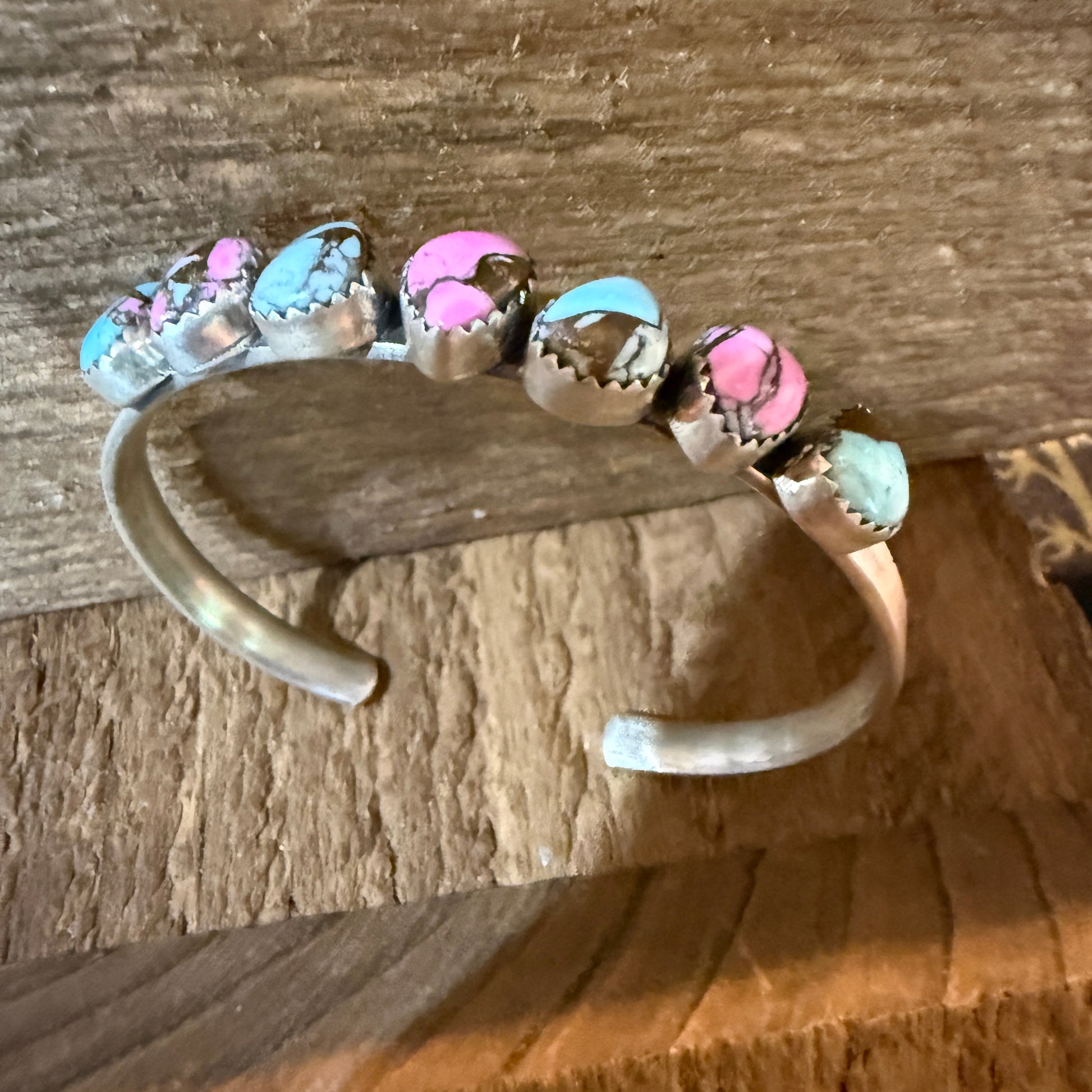 Cotton Candy Turquoise Dahlia Flex Stackable Bracelet Sterling Silver Wild West Boho