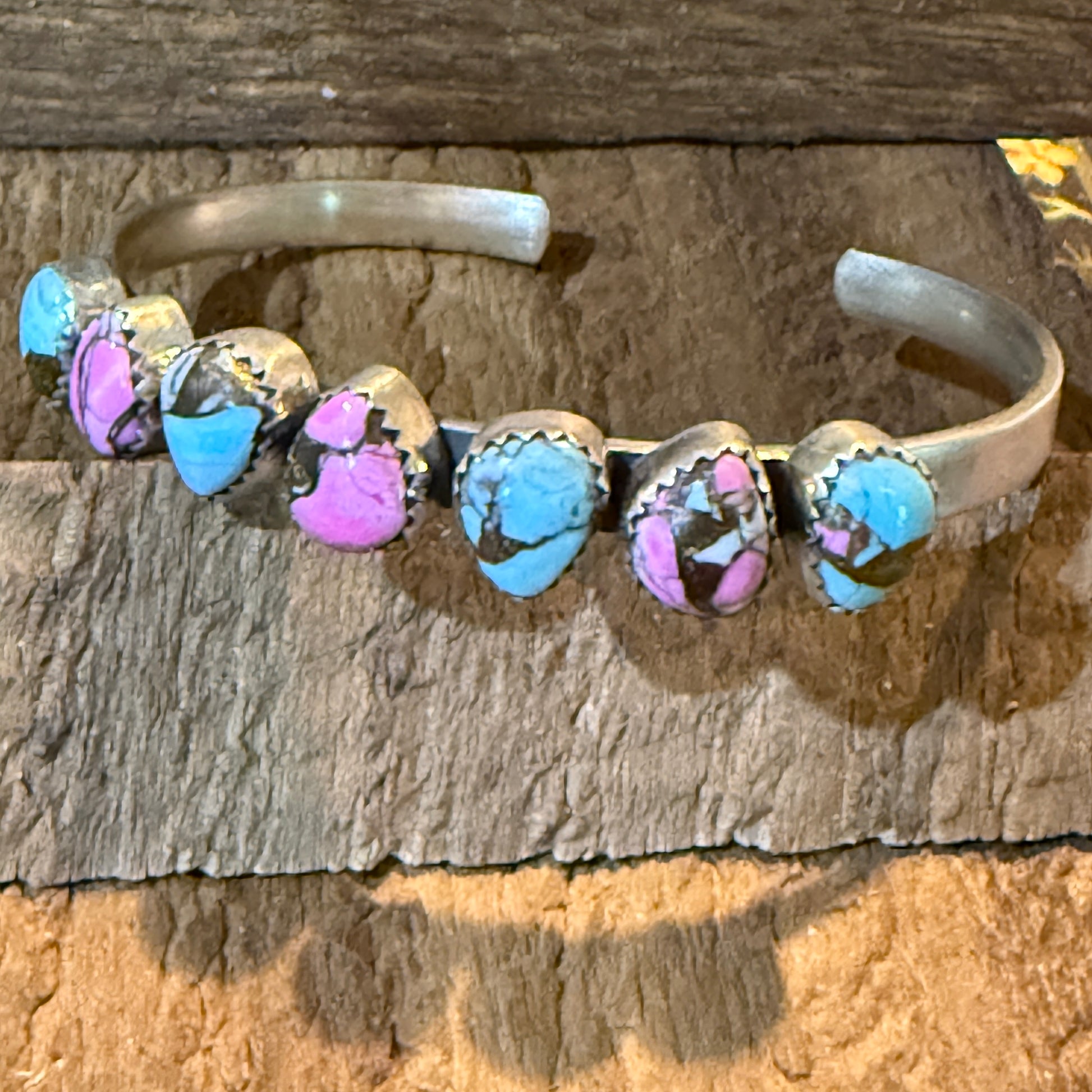 Cotton Candy Turquoise Dahlia Flex Stackable Bracelet Sterling Silver Wild West Boho