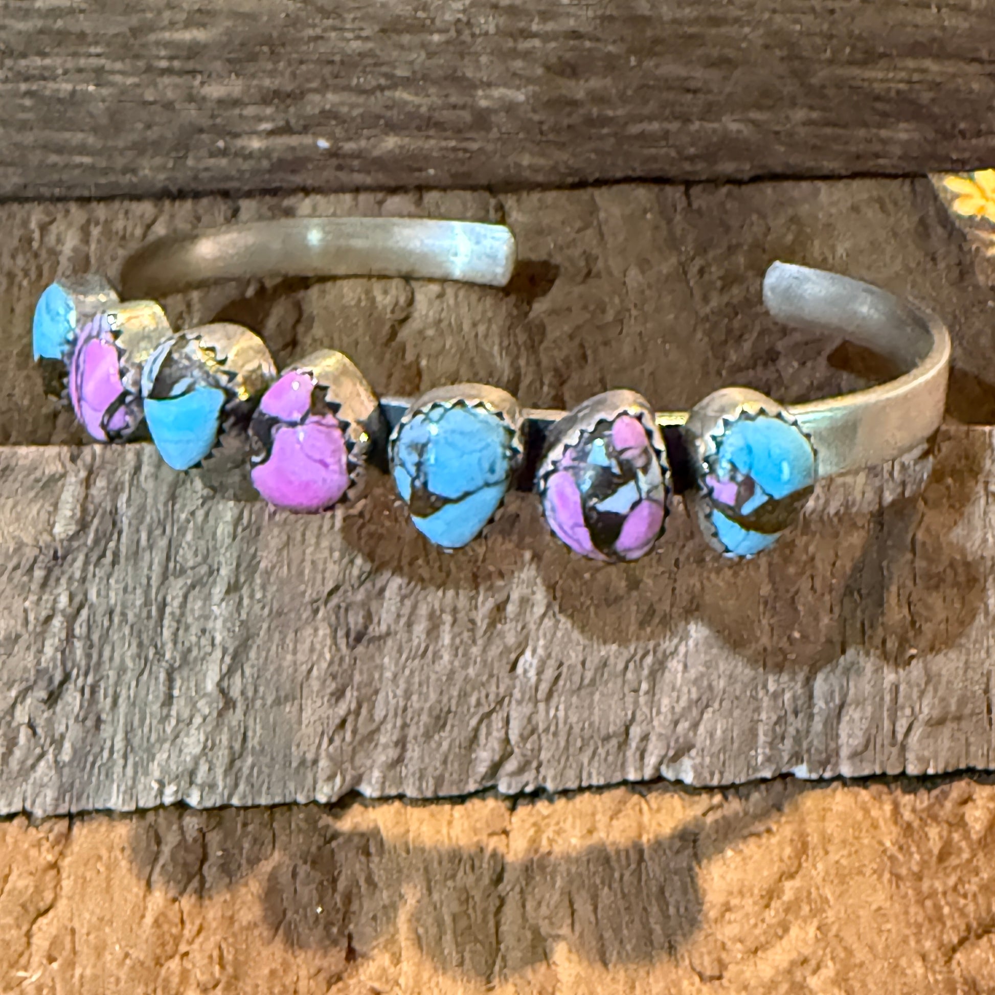 Cotton Candy Turquoise Dahlia Flex Stackable Bracelet Sterling Silver Wild West Boho
