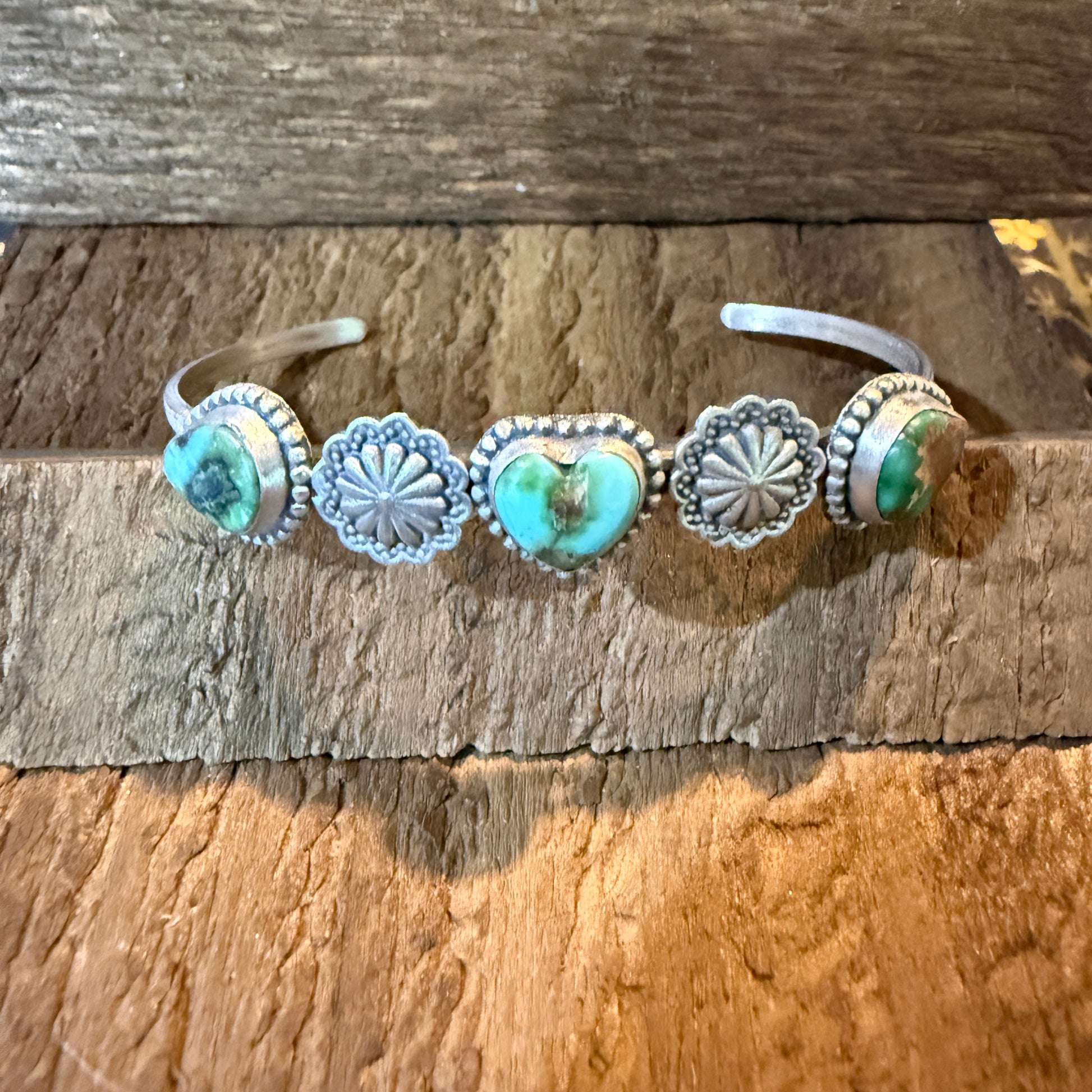 Sonoran Mountain Turquoise Heart Gemstone Flex Stacker Bangle Sterling Silver Wild West Boho