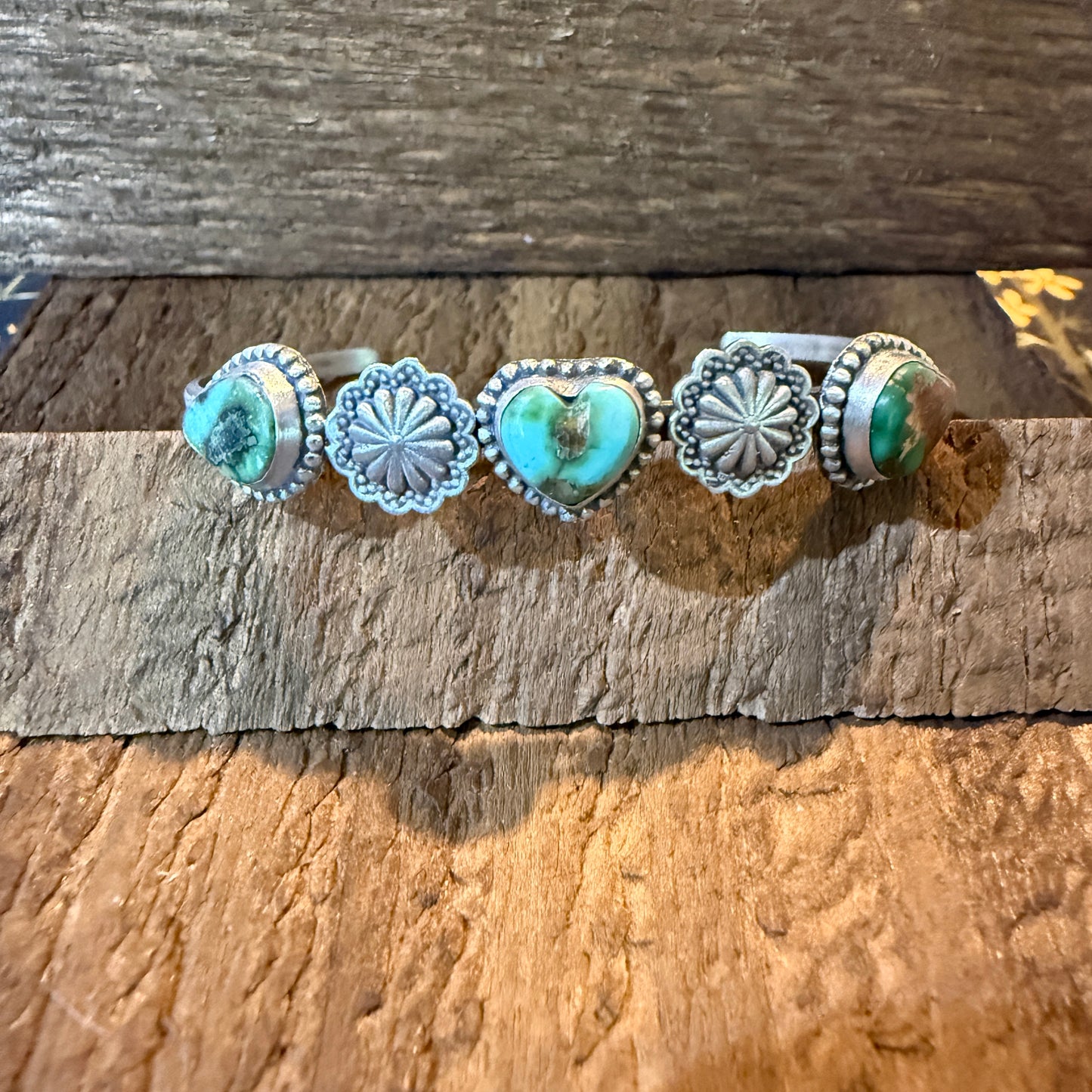 Sonoran Mountain Turquoise Heart Gemstone Flex Stacker Bangle Sterling Silver Wild West Boho