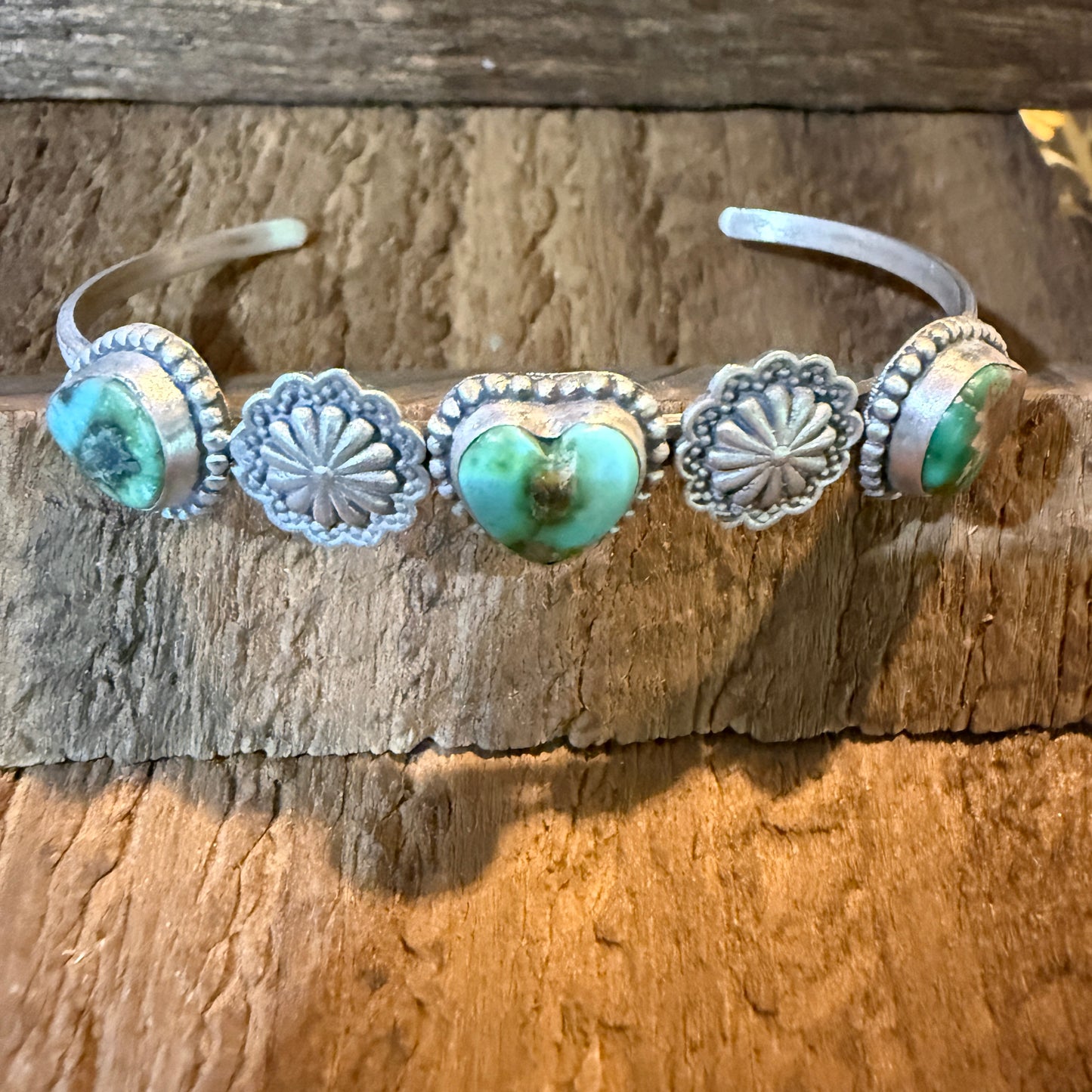 Sonoran Mountain Turquoise Heart Gemstone Flex Stacker Bangle Sterling Silver Wild West Boho